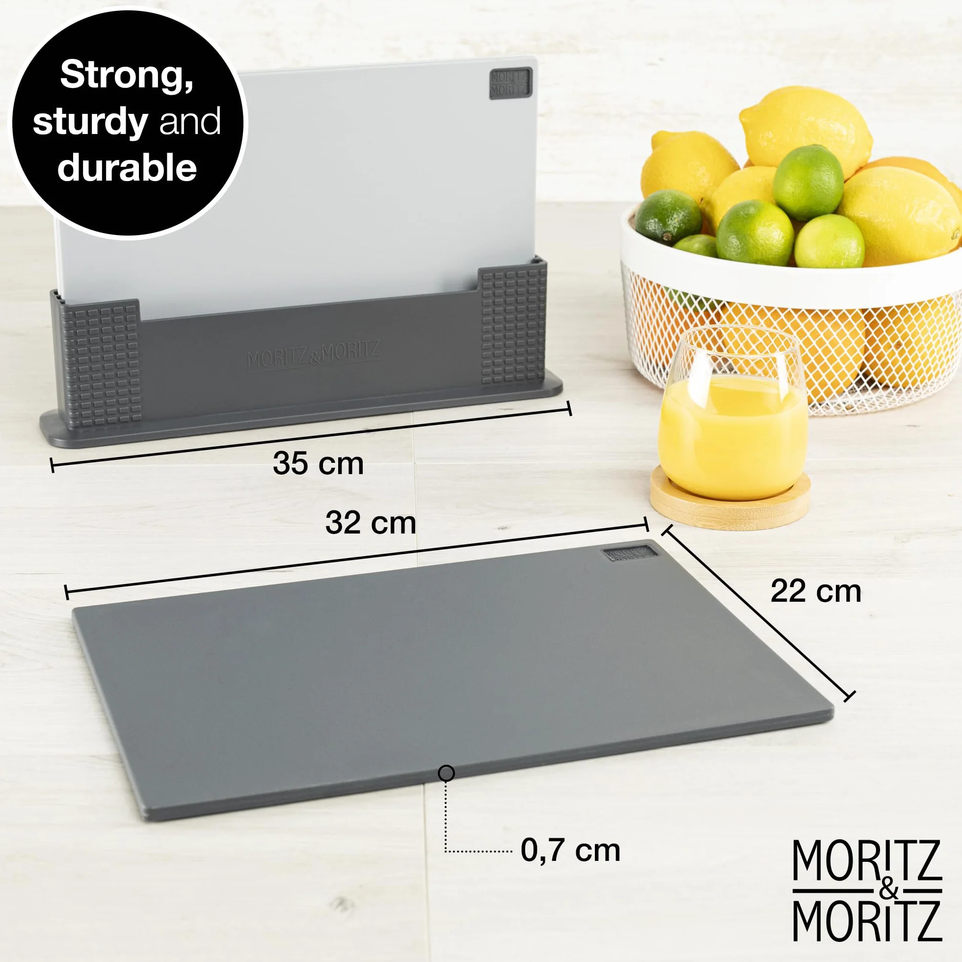 Moritz & Moritz 3x Deska do krojenia z plastiku - 32 x 22 cm - W praktycznym stojaku – Duża deska kuchenna – Nadaje się do zmywarki i higieniczna