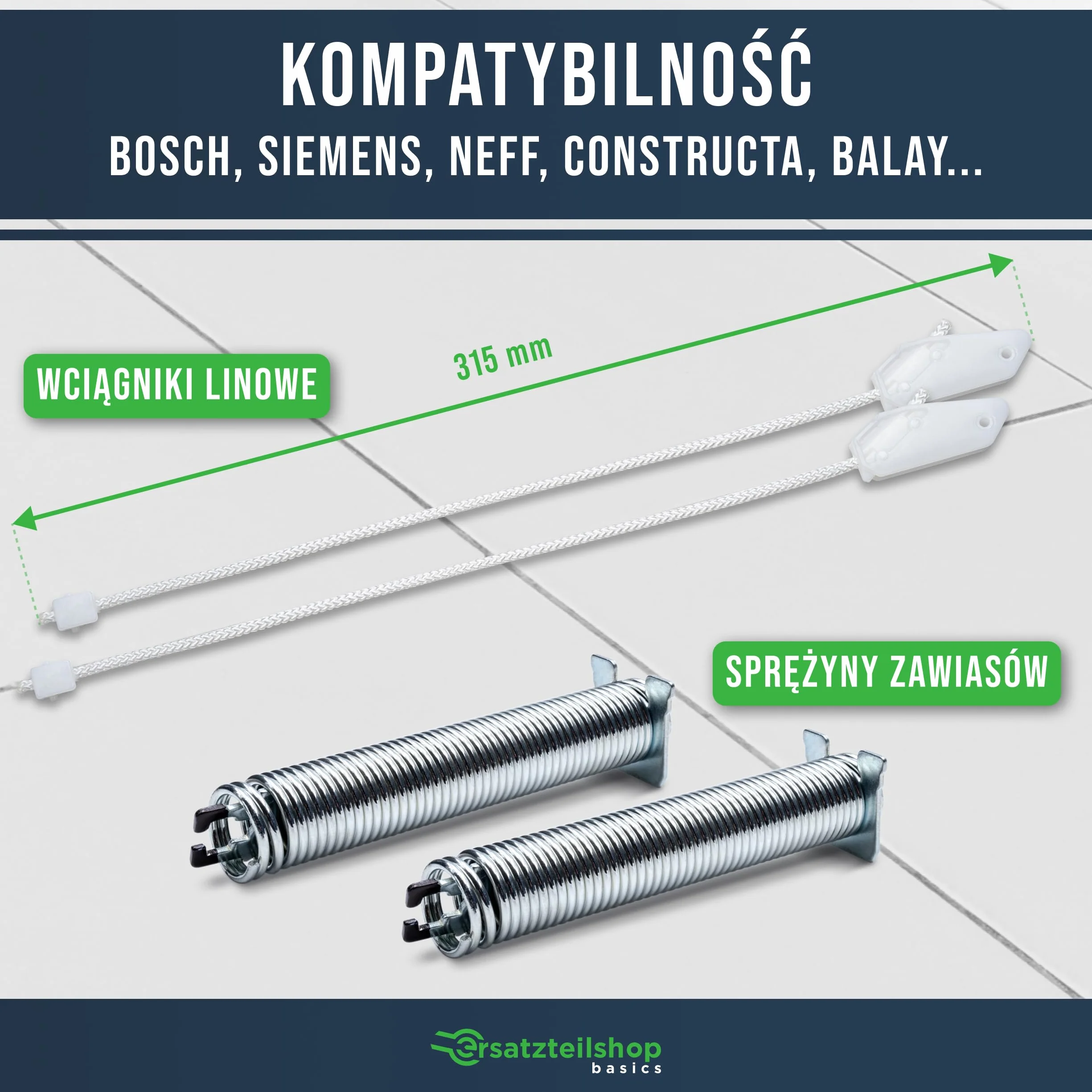 Sprężyny zawiasowe drzwiowe do zmywarki jak 00754869, zestaw naprawczy z linkami do zmywarki Bosch, Siemens, Neff, kod koloru czarny