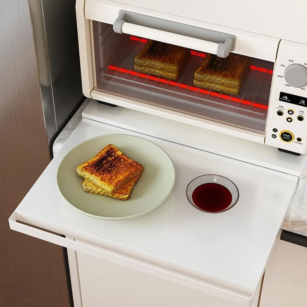 Przesuwna półka do przechowywania, wysuwana tacka kuchenna do kuchenki mikrofalowej, ekspresu do kawy, tostera, konstrukcja podszafkowa, rozwiązanie oszczędzające miejsce w kuchni (White)