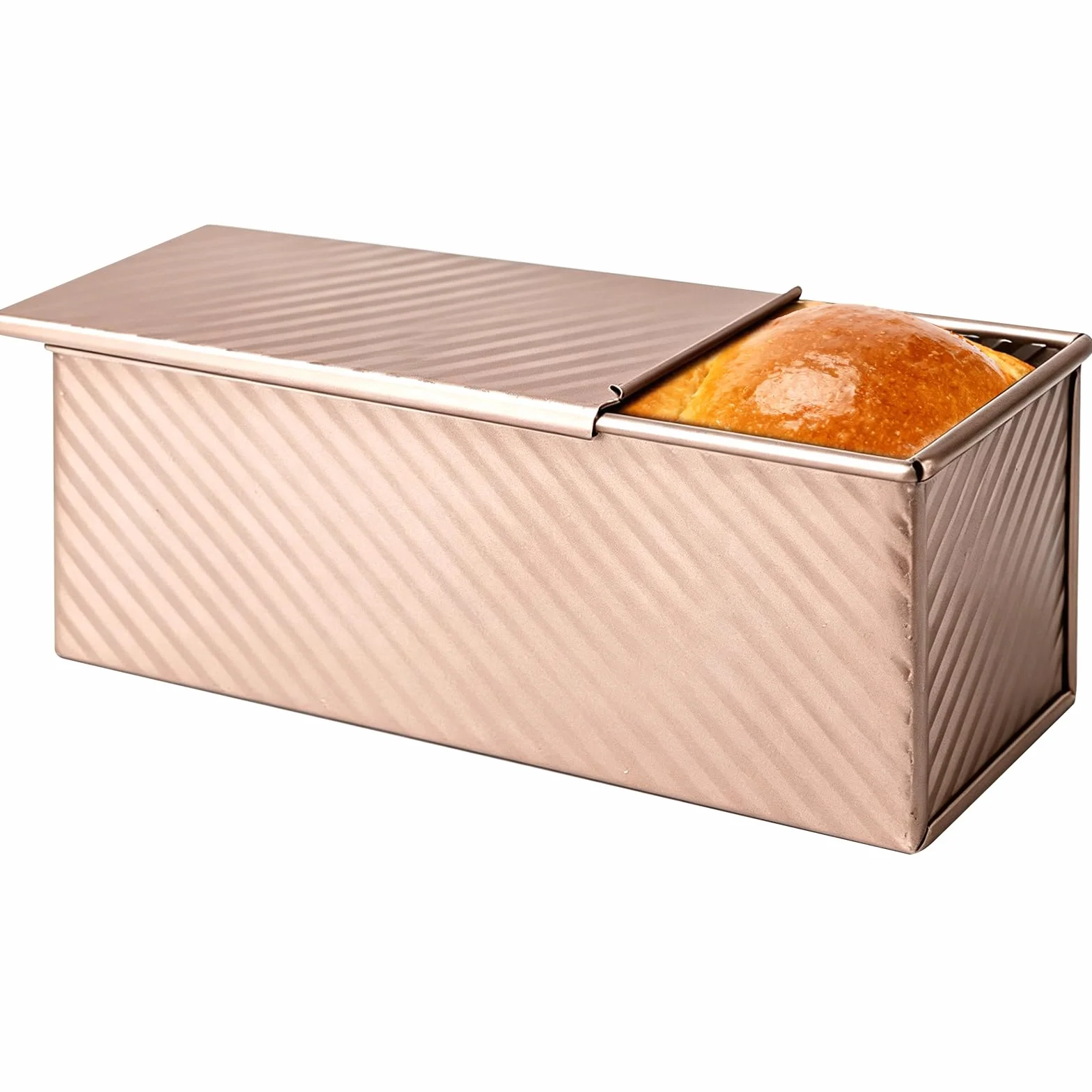 Forma do pieczenia chleba w pudełku, forma do pieczenia chleba z pokrywką 1000 g ciasta o dużej pojemności, nieprzywierająca forma do ciasta ze stali karbowanej falistej do pieczenia ciast i