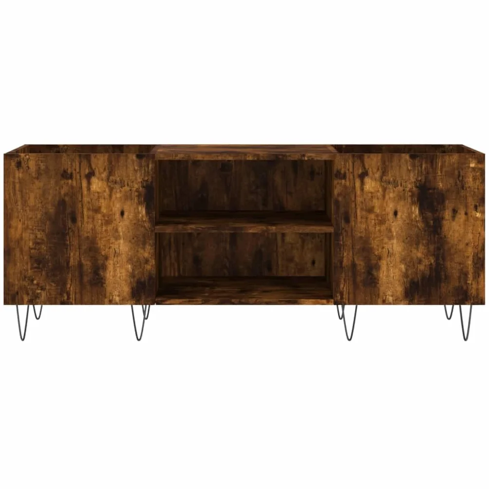 Szafa płytowa, dąb wędzony, 121 x 38 x 48 cm, materiał drewnopochodny ze stabilną płytą górną do gramofonów i elektroniki, przestronny regał na media i winyl, do salonu i kina domowego