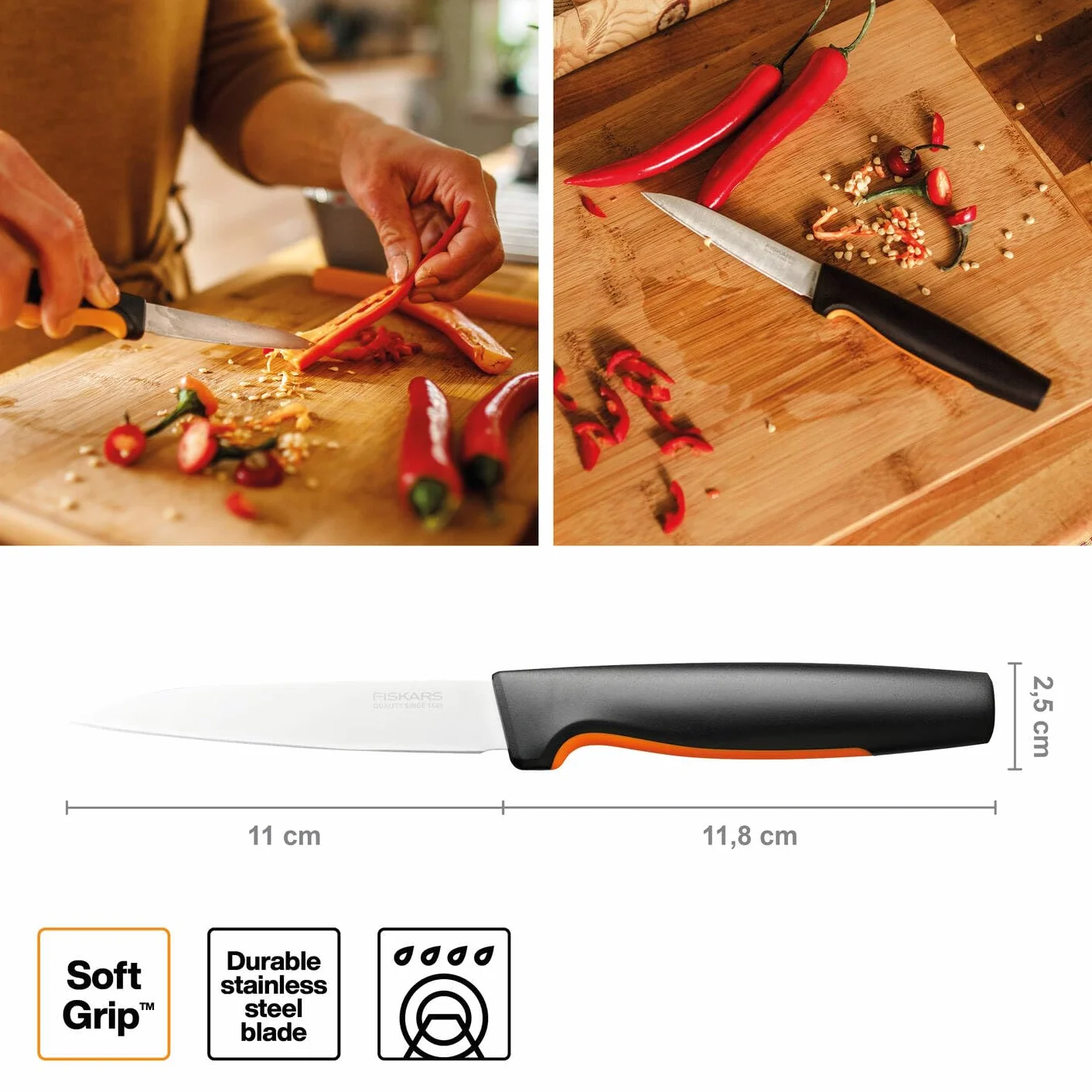 Fiskars Nóż do skrobania, Functional Form, Długość całkowita: 23 cm, Japońska stal nierdzewna/ tworzywo sztuczne, 1057542