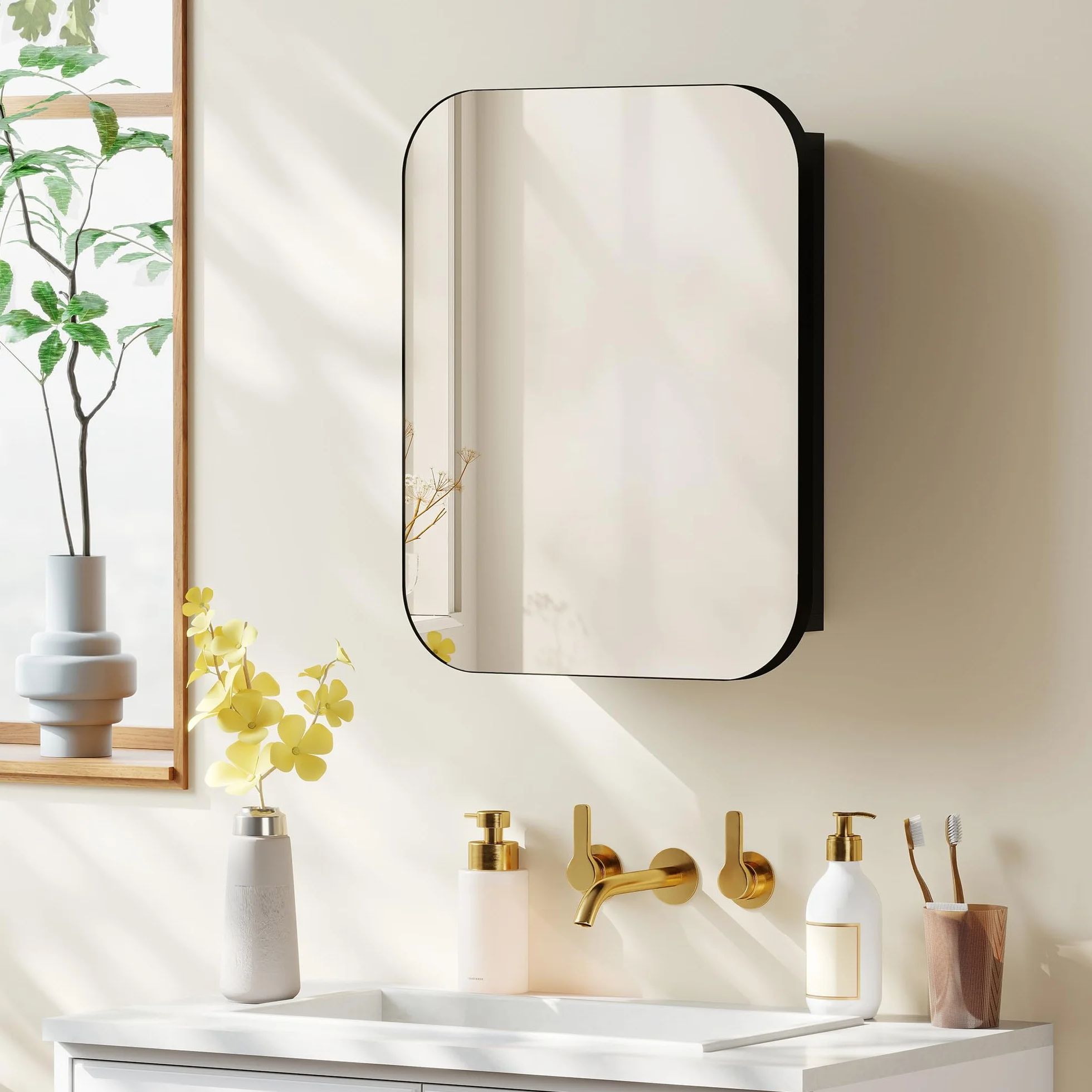 HOMCOM Szafka Łazienkowa z Lustrem Wisząca Regulowana Półka 40,2 x 10,2 x 50,9 cm Czarna