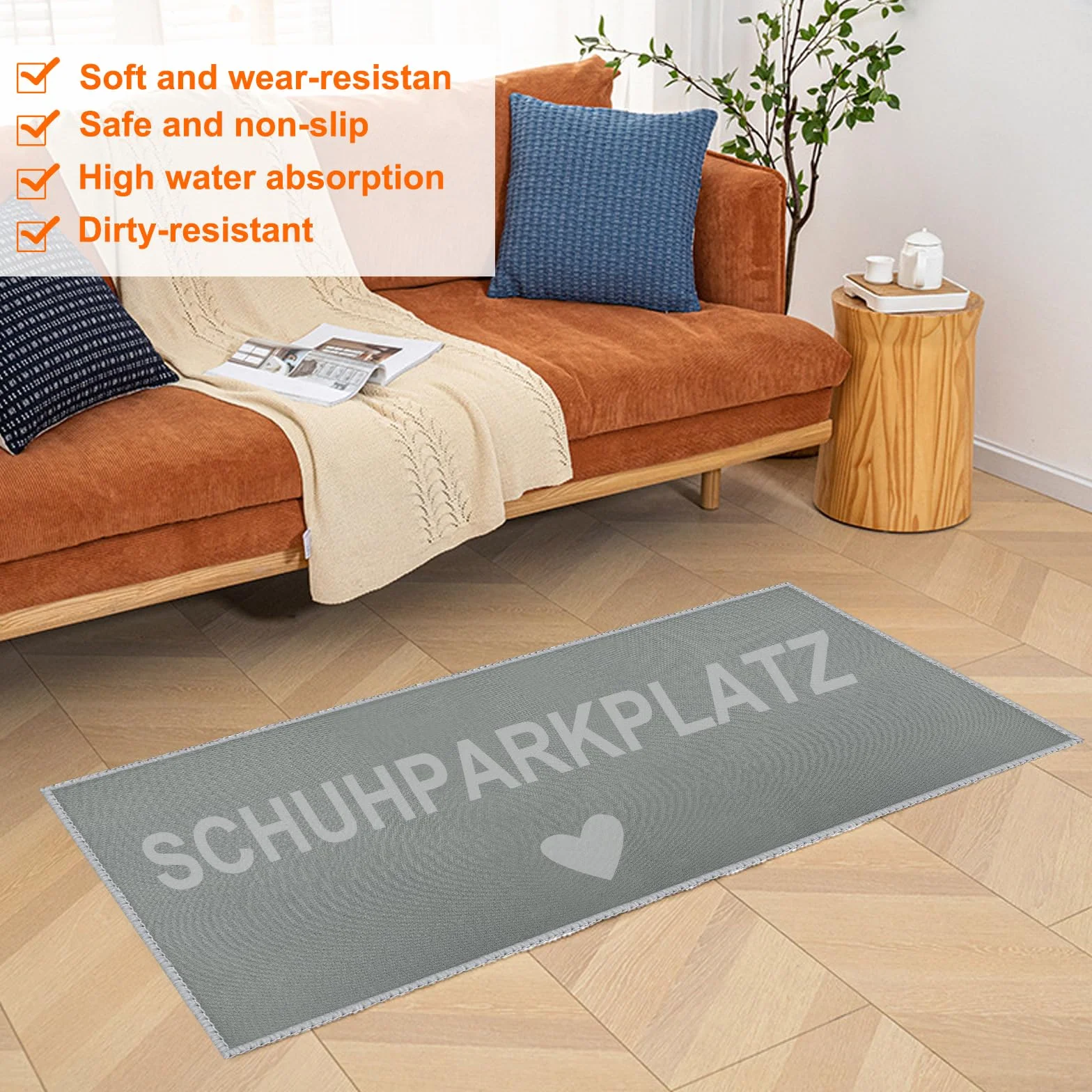 Podkładka na buty 35 x 100 cm, mata ociekowa, do użytku wewnątrz i na zewnątrz, nadaje się do prania w pralce, antypoślizgowa mata zatrzymująca brud, wąska, szara