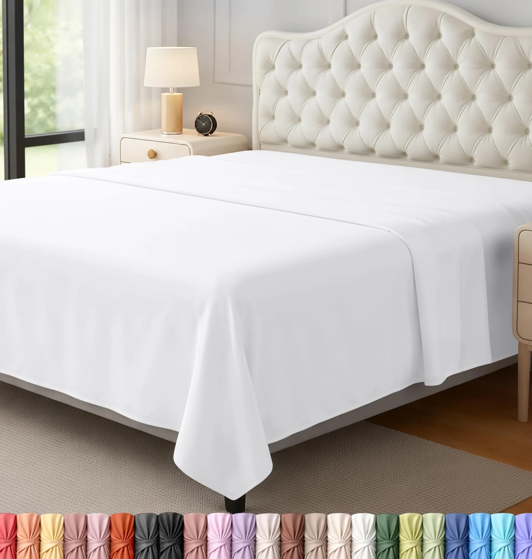 Utopia Bedding Płaskie prześcieradło (Queen, White) szczotkowana aksamitna mikrofibra, oddychające, bardzo miękkie i wygodne - odporne na zagniecenia, blaknięcie, plamy i ścieranie - jakość hotelowa