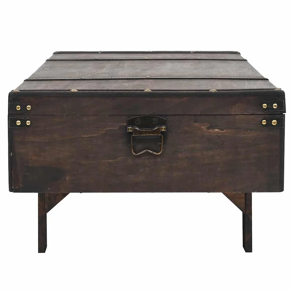Hothingwell Stolik kawowy ze sklejki w stylu vintage 120x55x35 cm | Skrzynia do przechowywania, ławka, paski ze sztucznej skóry, elementy metalowe, łatwe zamknięcie