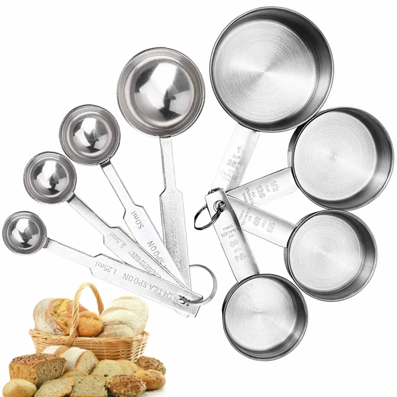 Kubki pomiarowe Zestaw łyżek kuchennych do układania w stosy Łyżki stołowe ze stali nierdzewnej Domowe kubki pomiarowe i zestaw łyżek (Kolor: 4 szt. Miarka) (4 szt. Łyżka miarowa)