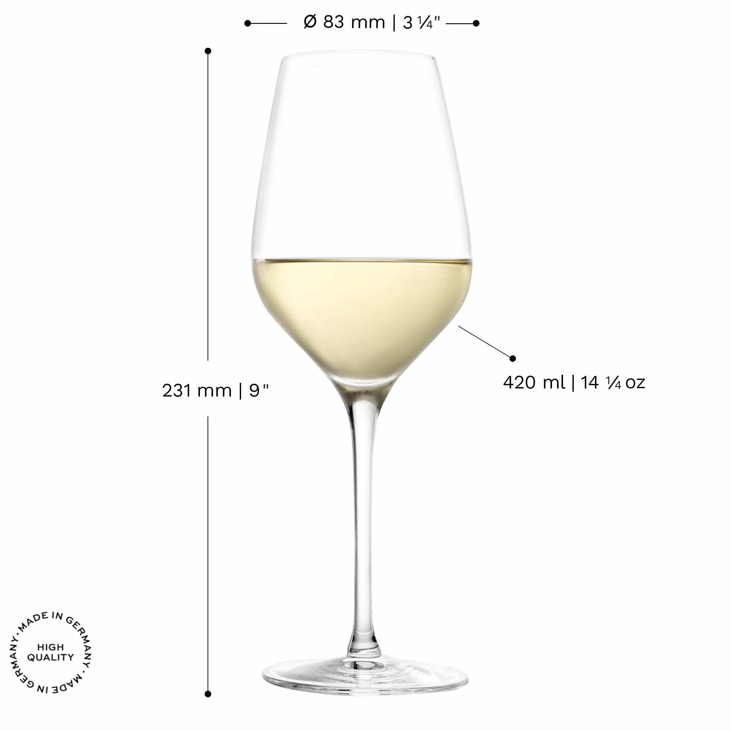Stölzle Lausitz Uniwersalne Kieliszki do Wina Exquisit Royal Zestaw 6 szt., 420ml – Eleganckie Kieliszki z Kryształu do Białych, Różowych i Lekkich Czerwonych Win – Zmywarka, Wyprodukowano w Niemczech