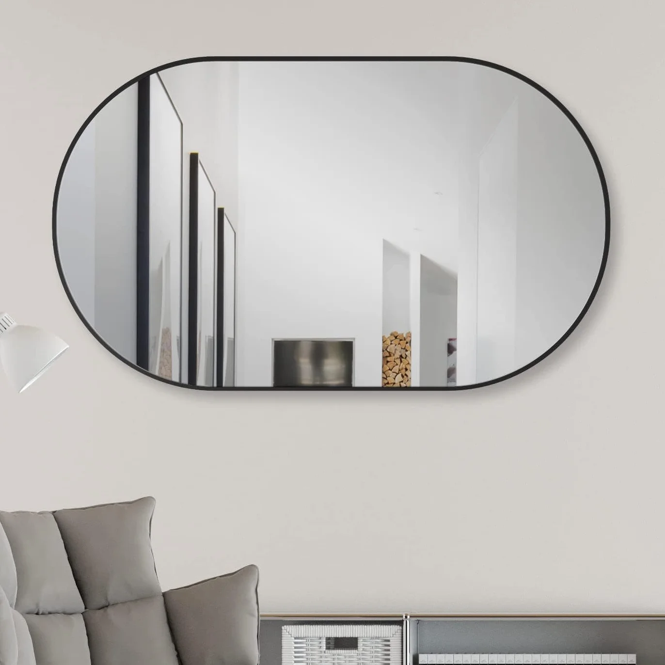 HOKO® Designerskie lustro ścienne owalne 60 x 100 cm z metalową ramą matową czarną. Możliwość montażu WYSOKIEGO i POPRZECHOWEGO Owalne lustro do łazienki, korytarza, sypialni. Lustro designerskie z