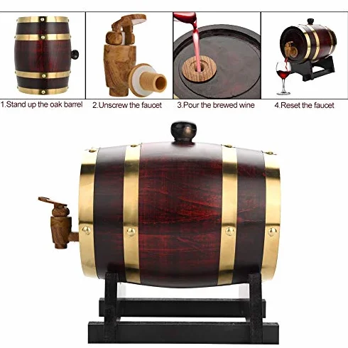 Beczka do whisky, dębowa, drewniana, dozownik wina, 1,5 l, beczka do whisky, dąb vintage, beczka na wino z kranikiem, do domu, na imprezę, dla miłośników wina, przechowywania alkoholi (1,5 l)