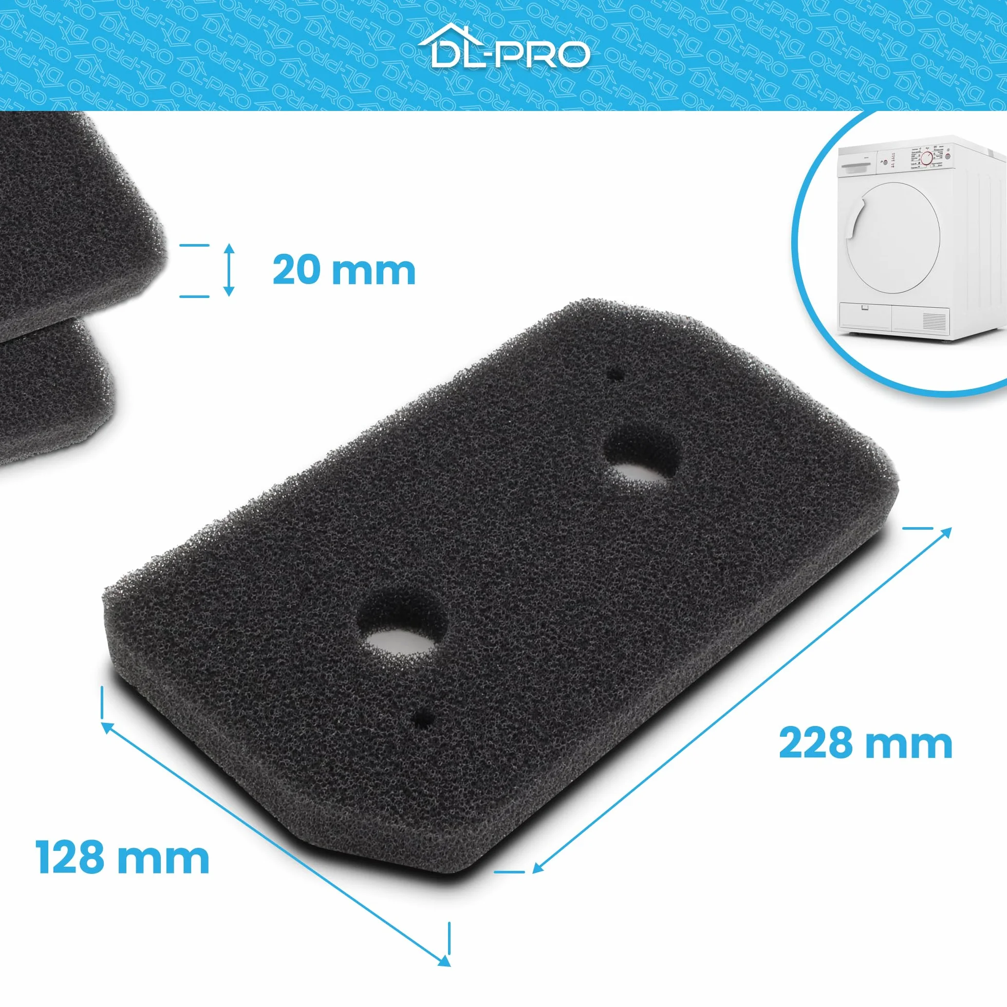 DL-pro filtr piankowy 228 x 128 mm do Bosch Siemens 12007650, cokołowy, filtr do suszarki, suszarki, pralko-suszarki, 2 szt