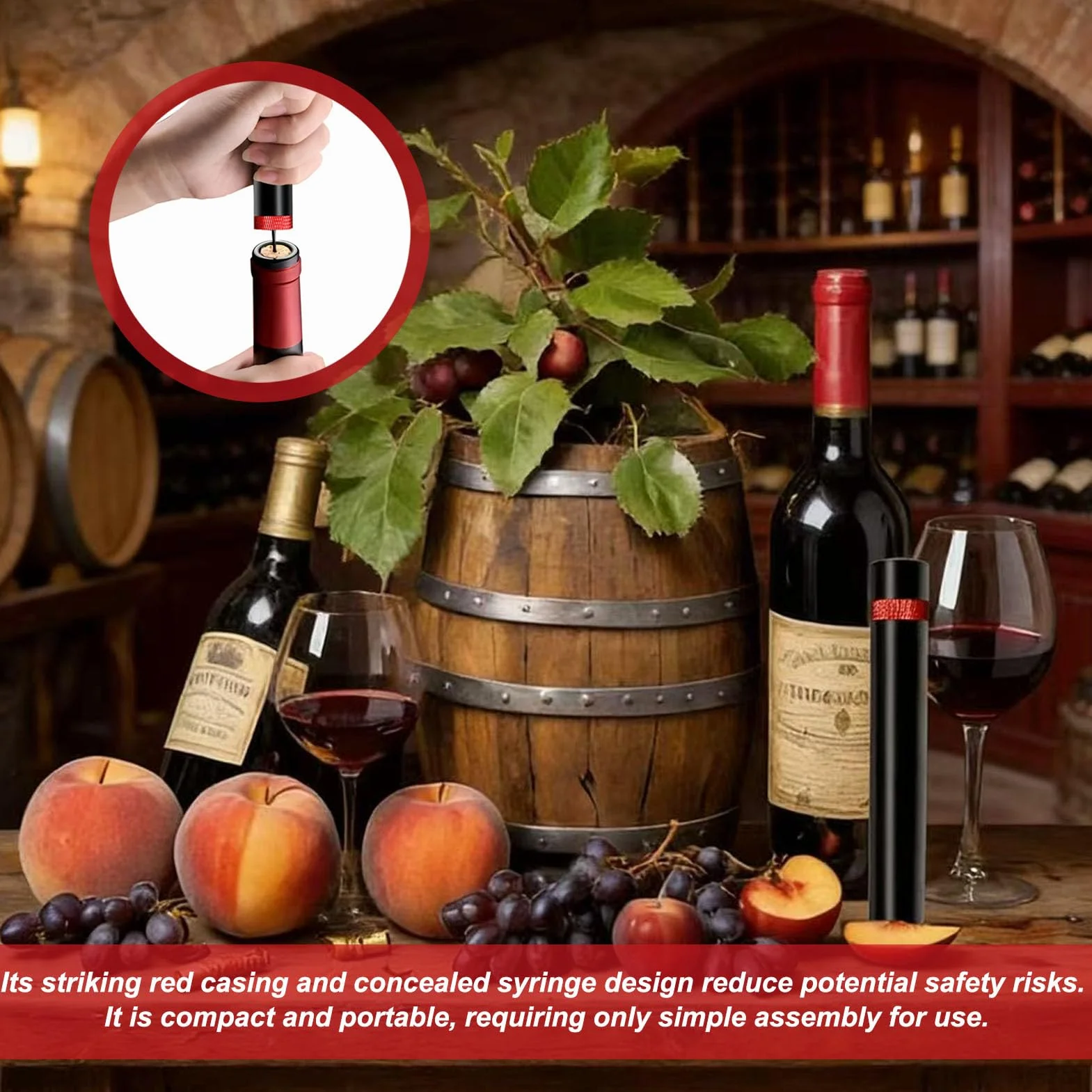 Korkociąg ze sprężonym powietrzem, korkociąg do wina z ciśnieniem powietrza, otwieracz do wina, czerwona pompa Vino, otwieracz do wina, do luksusowego wina na święta, do wina, zdejmak kapsulek