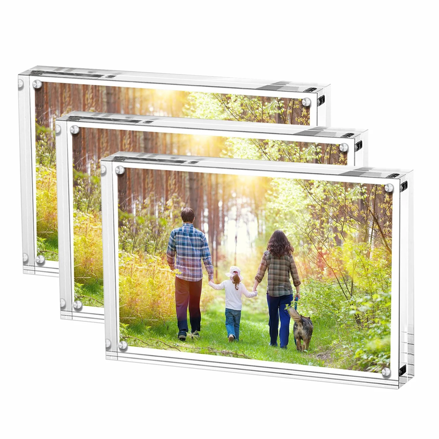 Boxalls Akrylowe ramki na zdjęcia 15 x 20 cm, zestaw 3 sztuk, bez ramki na zdjęcia biurkowe z magnetycznymi, dwustronne przezroczyste