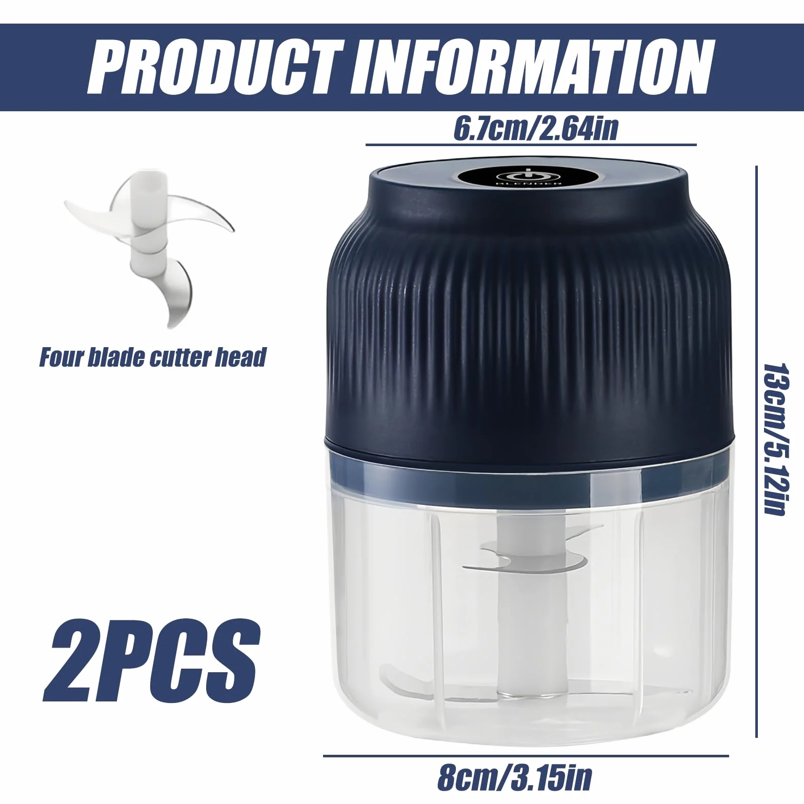 Mini elektryczny rozdrabniacz akumulatorowy 300 ml USB siekacz do czosnku, warzyw (niebieska)