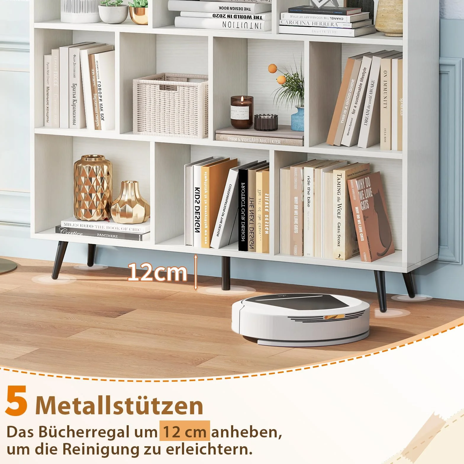 COSTWAY Regał na książki z przegródkami 3-poziomowy drewniane nogi 107 cm