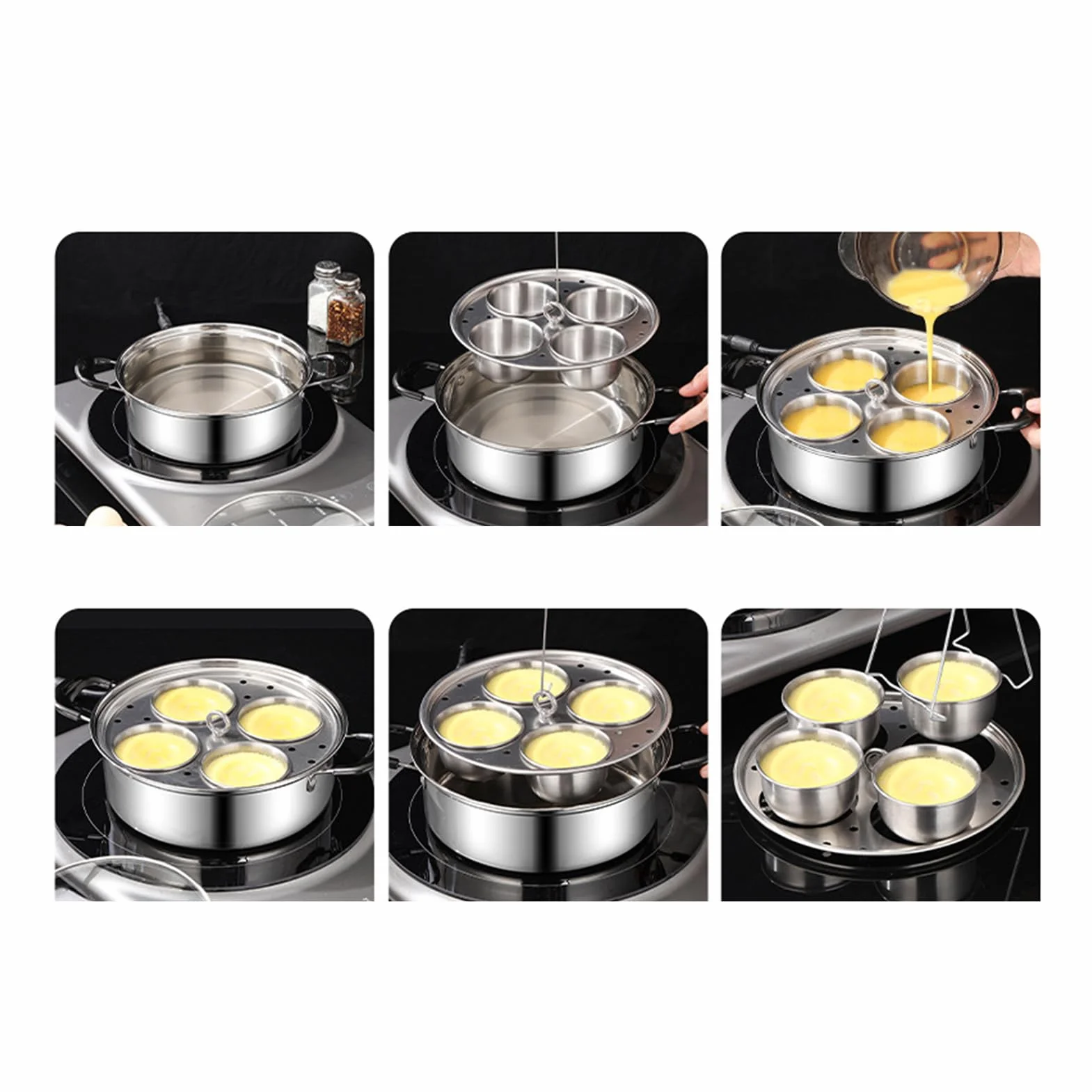 Stainless Steel Egg Poacher, 4-Cup Non-Stick Steamer, 7.87-Inch Diameter Poached Egg Maker, Rust-Resistant Kitchen Cooker, Elegant Breakfast Pan with Modern Style, Cooking Gear for Brunch