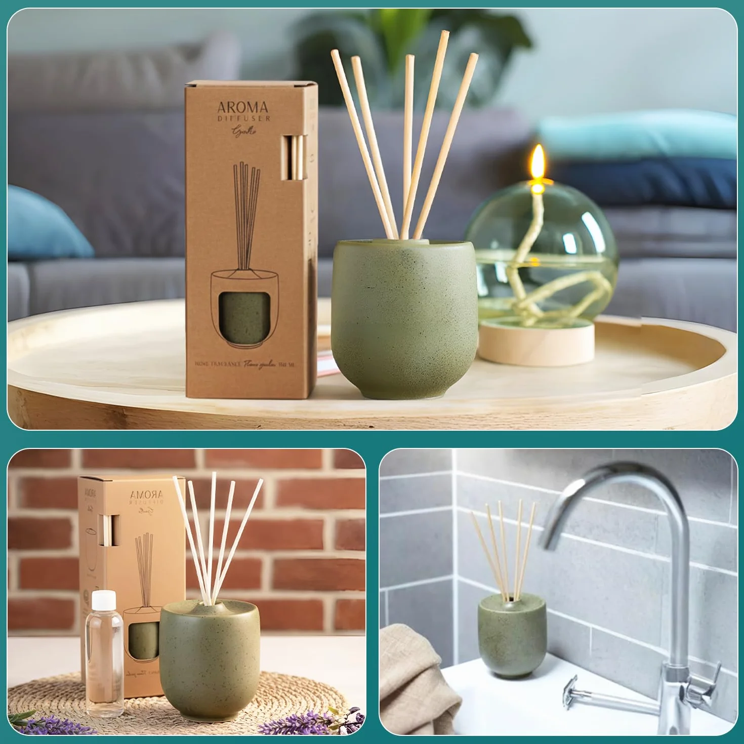Ceramiczny dyfuzor zapachowy do pomieszczeń o pojemności 100 ml z 5 patyczkami – Dyfuzor zapachowy do domu – Dyfuzor aromaterapeutyczny, dyfuzor olejków eterycznych i aromatów do łazienki i salonu