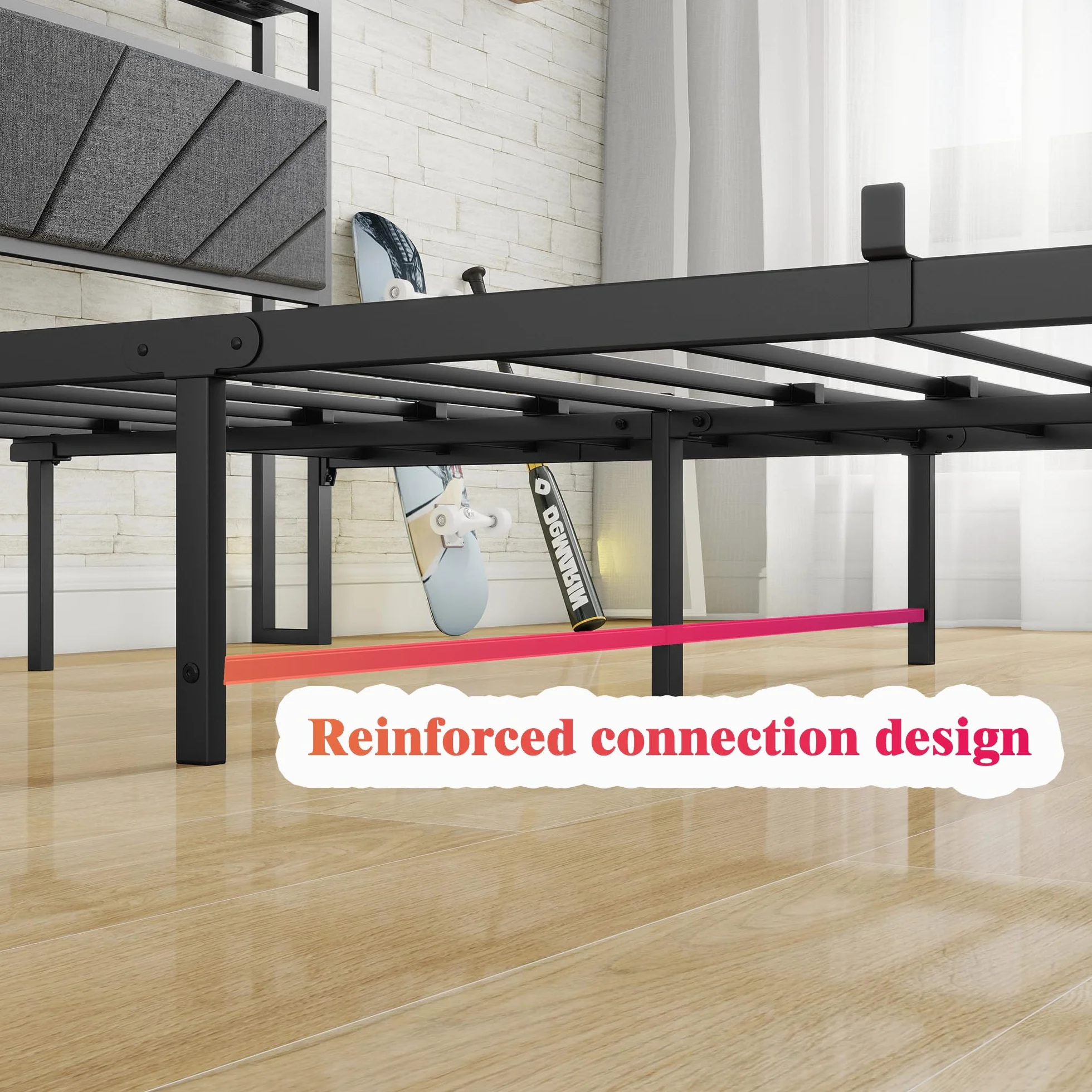 Rama łóżka 120 x 200 cm – zagłówek do łóżka tapicerowanego – łóżko podwójne 120 x 200 – stelaż pod materac – stylowa rama łóżka ciemnoszara