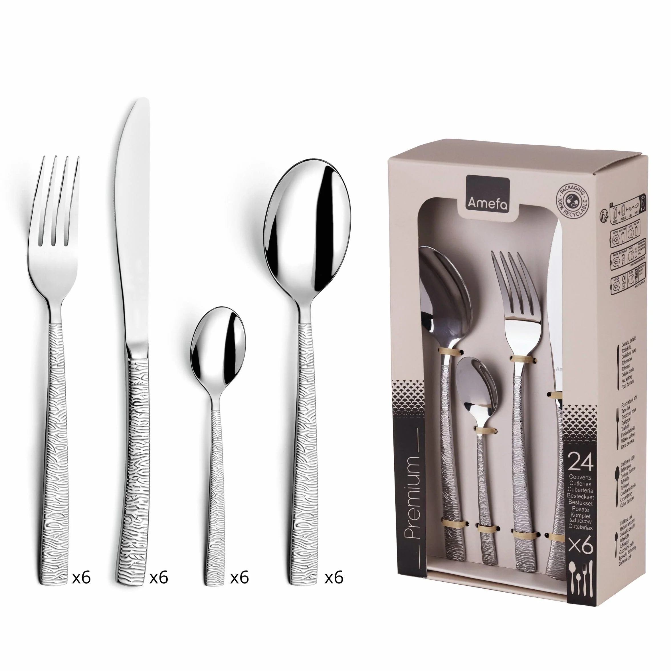 Amefa 903629AF20C40 Havane sztućce dżungli, 24-częściowy, stal nierdzewna, błyszcząca powierzchnia, 13,7 x 7 x 26 cm