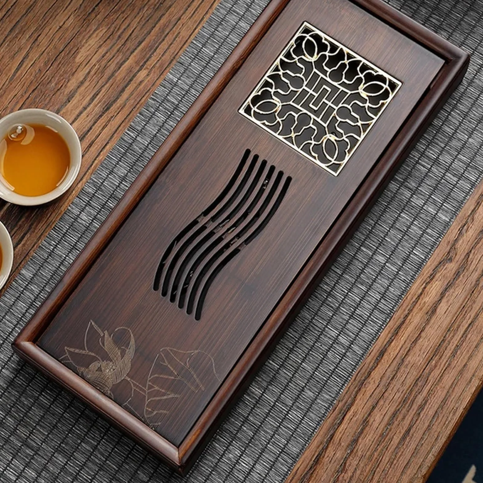 Bambusowa taca do herbaty Kung-Fu, 30 x 12 x 4 cm, pusty panel do przechowywania, na ceremonię parzenia herbaty, akcesoria domowe, elegancka deska do herbaty do domu i na prezent, 600 ml