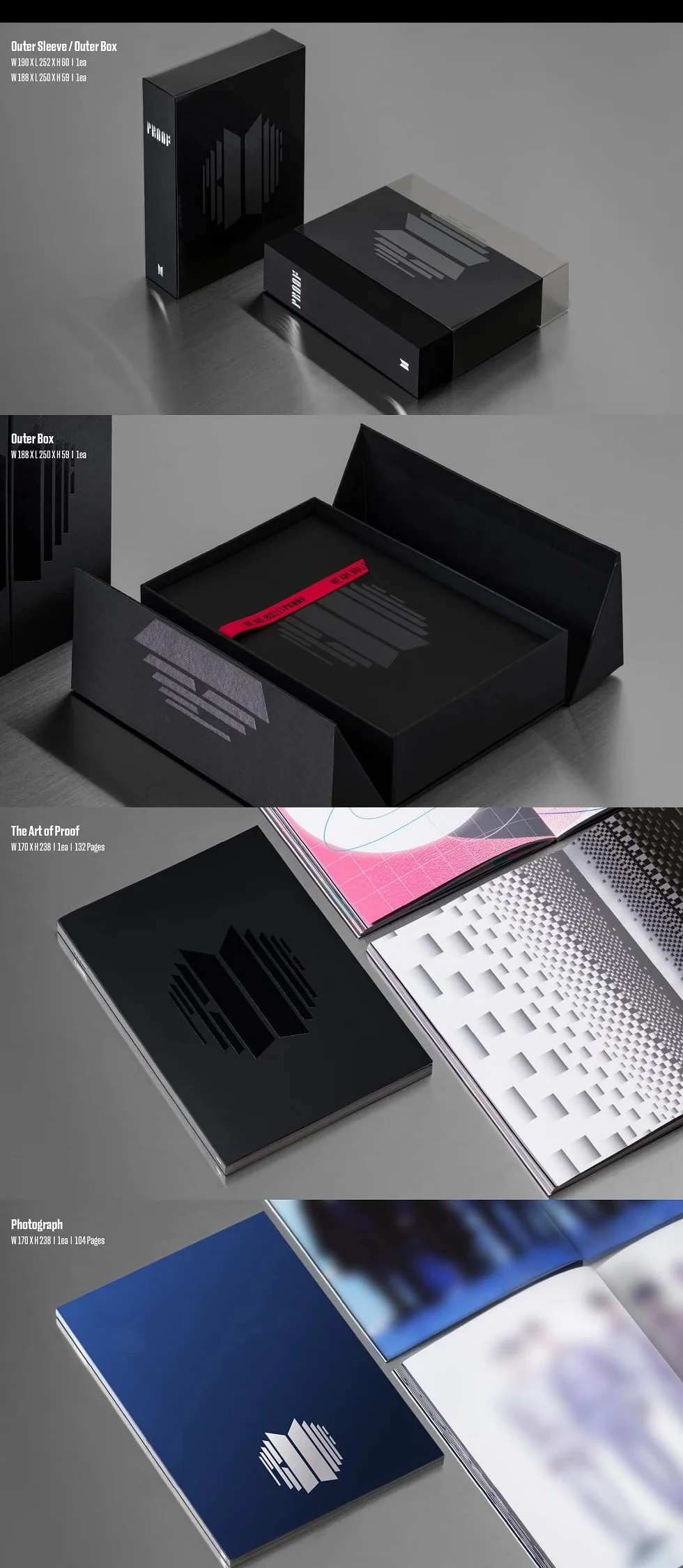 Big Hit Entertainment BHE0117 BTS BANGTAN BOYS Proof Standard + Compact Edition Set [BTS Anthology Album] 6 płyt CD + 1 składany plakat + zestaw dodatkowych kart fotograficznych 188 x 250 x 59 mm