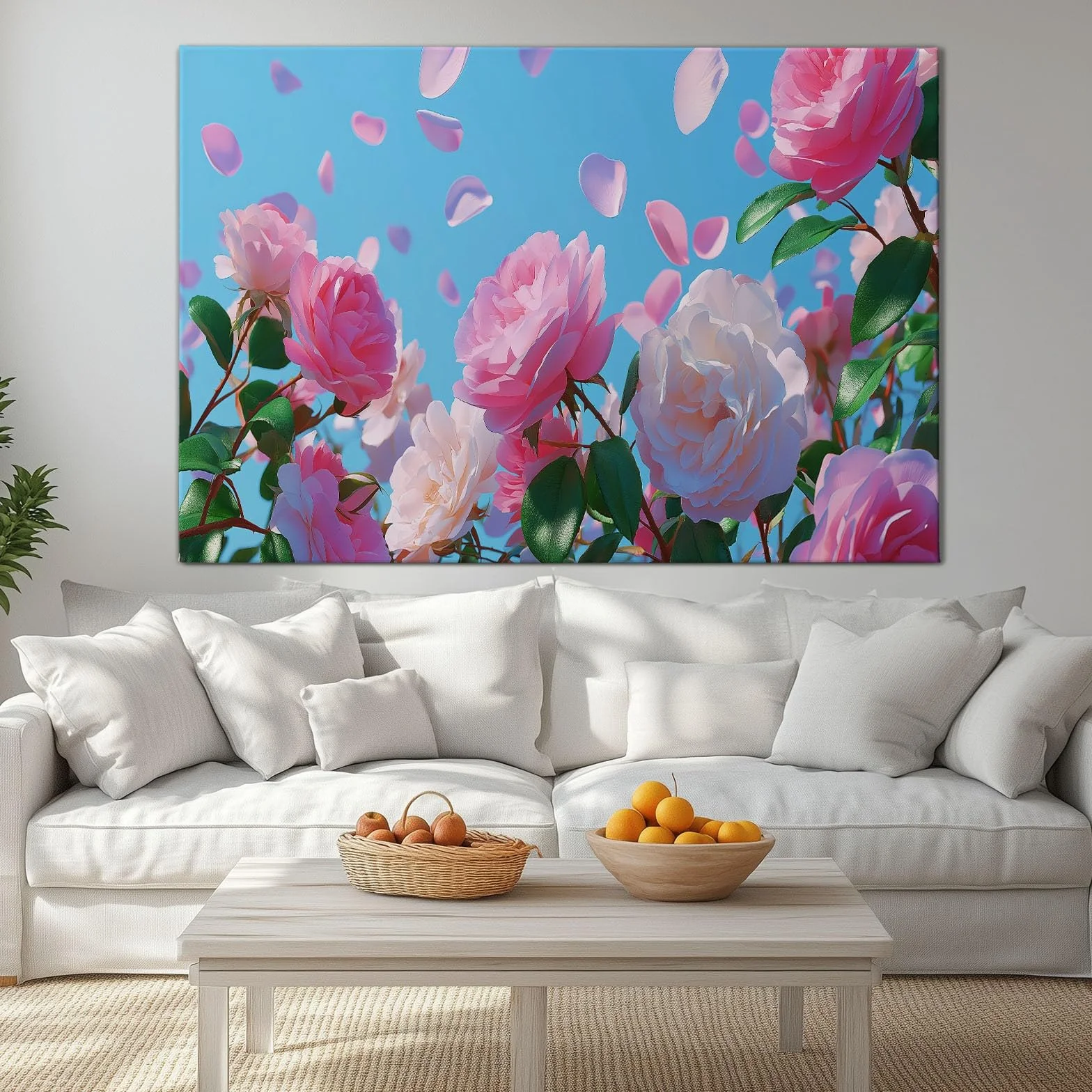 Générique Obraz na płótnie różowe i białe płatki róż 120 x 60 cm druk na płótnie z nowoczesną dekoracją ścienną ramą, malarstwo dekoracje ścienne sypialnia salon pokój dziecięcy
