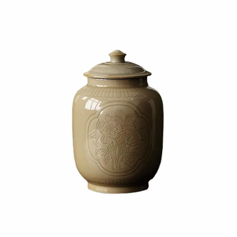 HLTYGWX Pojemnik na herbatę Pojemnik ceramiczny do przechowywania słoika Ręcznie robiona ceramiczna puszka na herbatę Domowa kuchnia Herbata zamknięta puszka Puszka na herbatę