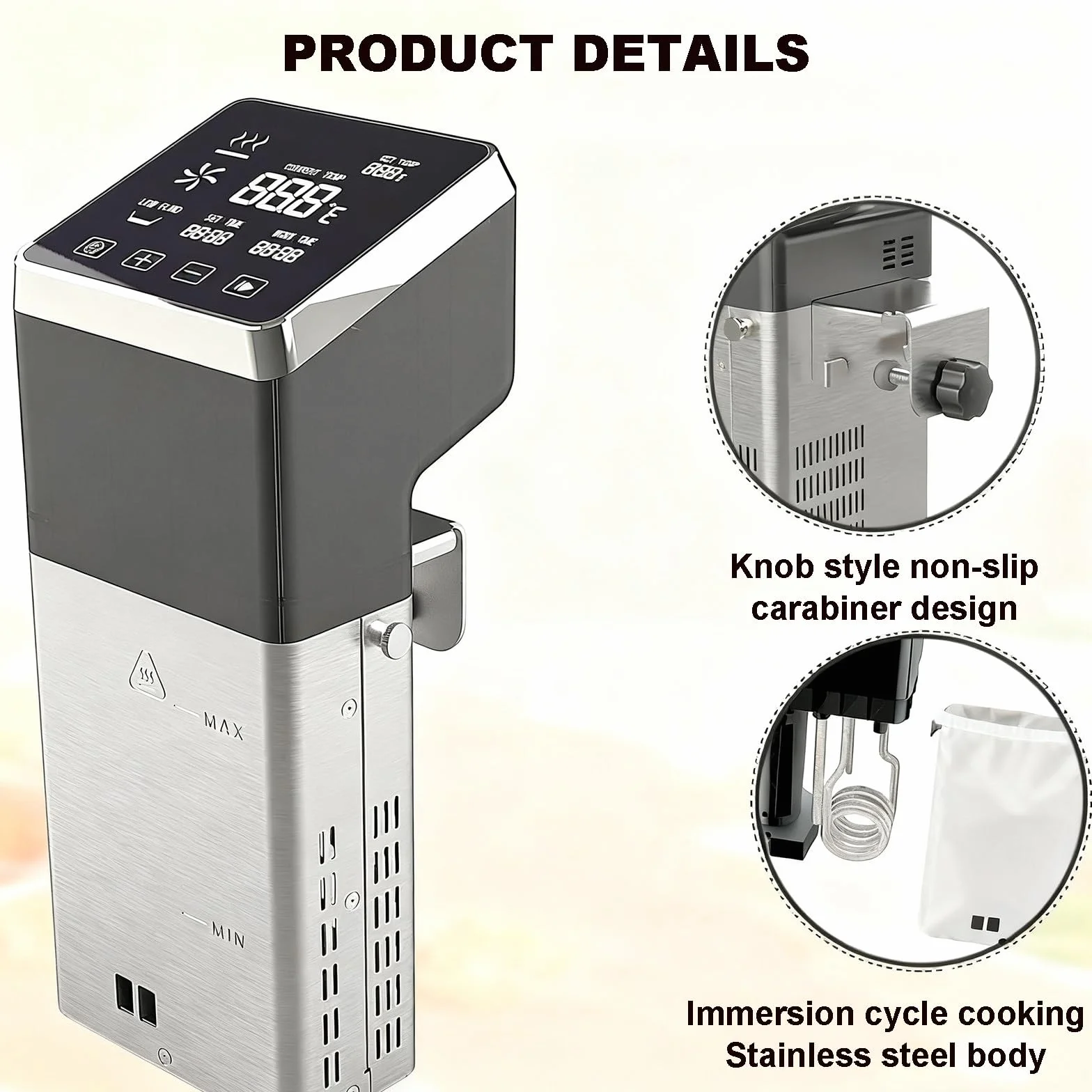 Urządzenie do gotowania metodą sous vide, z precyzyjnym pomiarem temperatury i timerem, precyzyjny cyrkulator zanurzeniowy ze stali nierdzewnej, do pakowania próżniowego mięsa lub warzyw