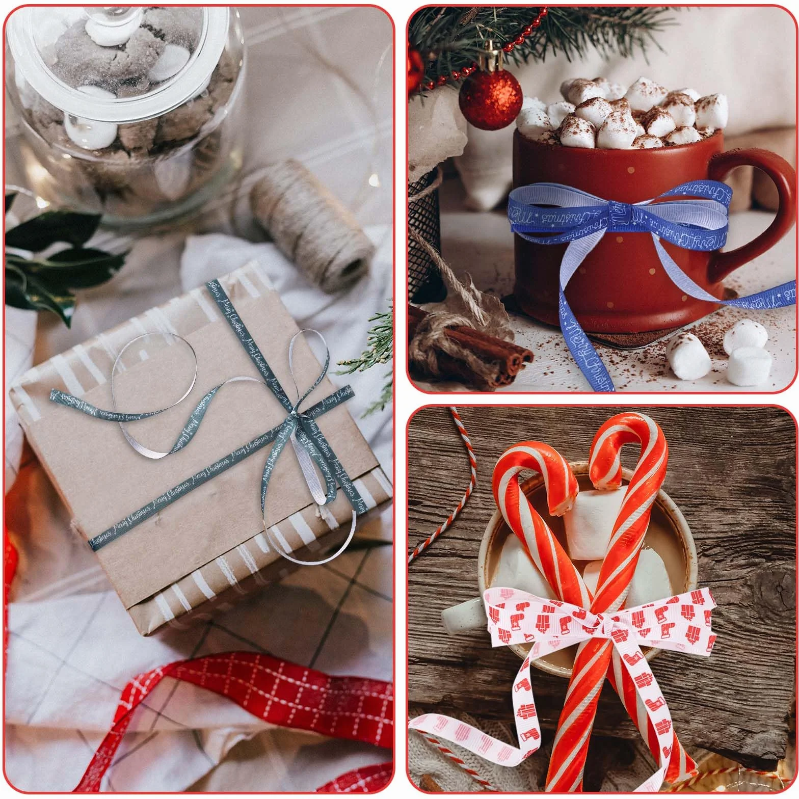 12 Rolek Wstazki Swiateczne, 4,5m Swiateczne Wstazki Dekoracyjne Swiateczna Wstazka z Drutem Wstazka Choinkowa Wstazka Swiateczna do Majsterkowania Opakowanie Dekoracja Festiwalowa (Styl 2)