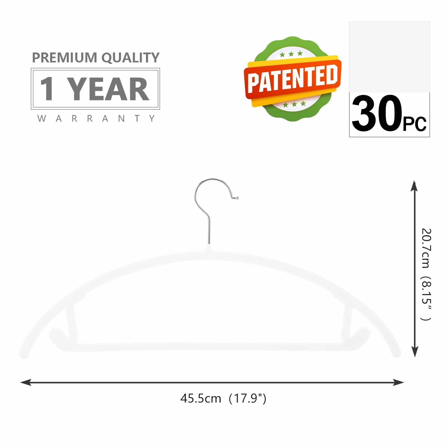 Aksamitne wieszaki premium (30 sztuk) antypoślizgowe chromowane haczyki oszczędzające miejsce na płaszcz, sweter, kurtki, spodnie, koszule białe
