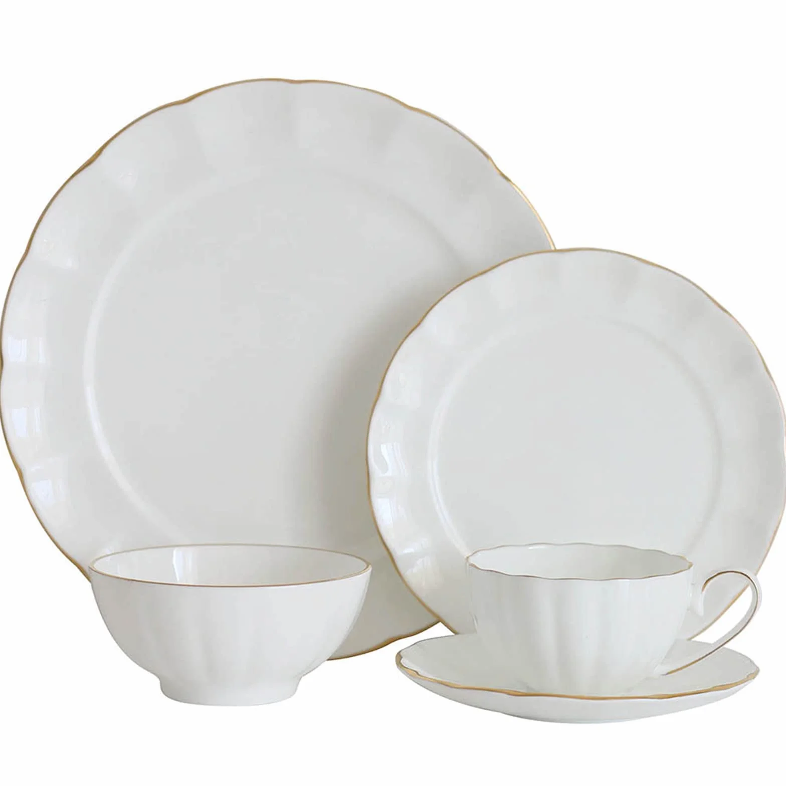 16-częściowy ceramiczny zestaw zastawy stołowej – kolekcja Phnom Penh zawiera talerze obiadowe, talerze sałatkowe, miski do zupy i kubki, elegancka zastawa stołowa do domu, jadalni, biała porcelana