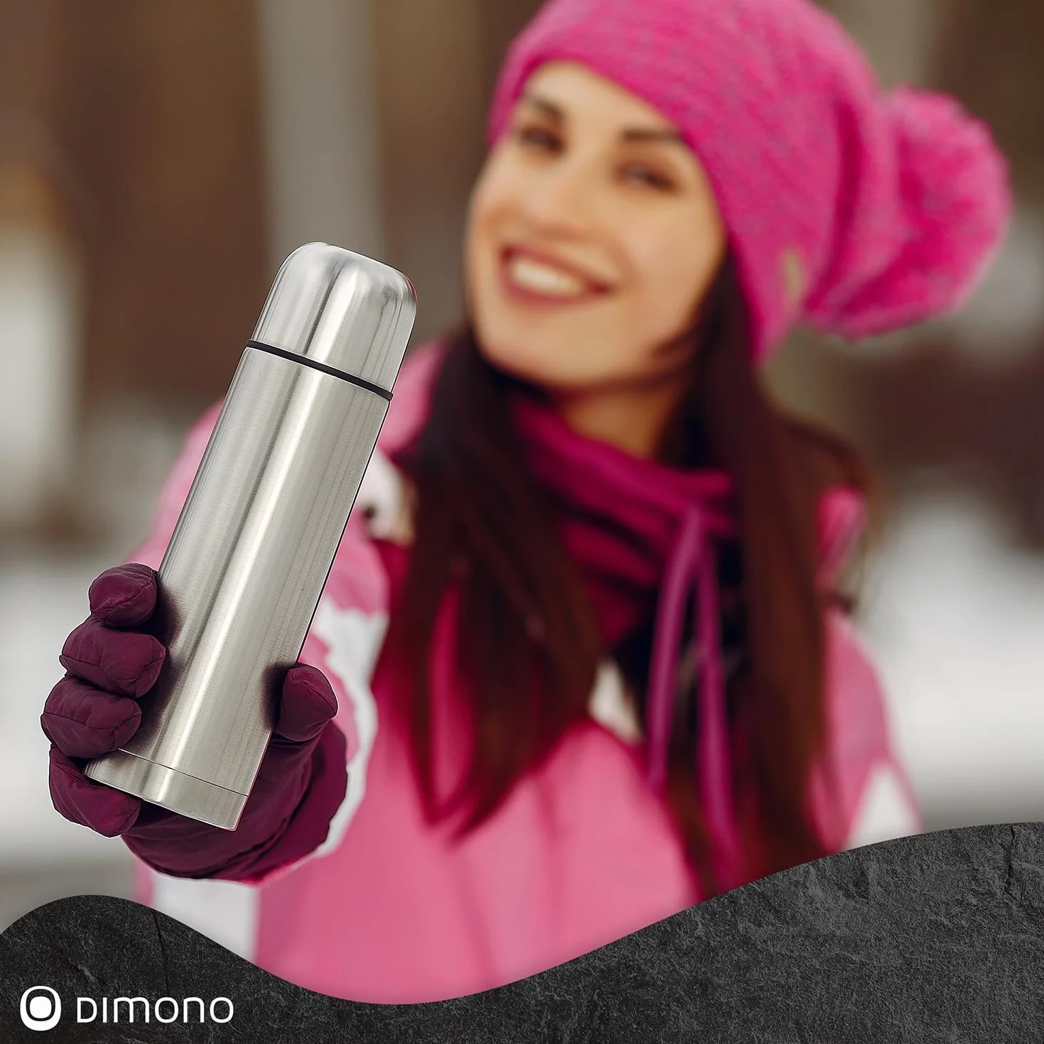 DIMONO® Termos Próżniowy ze Stali Nierdzewnej 500 ml z Kubkiem | Szczelny dzbanek termiczny bez BPA - mycie w zmywarce - zestaw z kubkiem i szczoteczką, 500 ml / 1000 ml