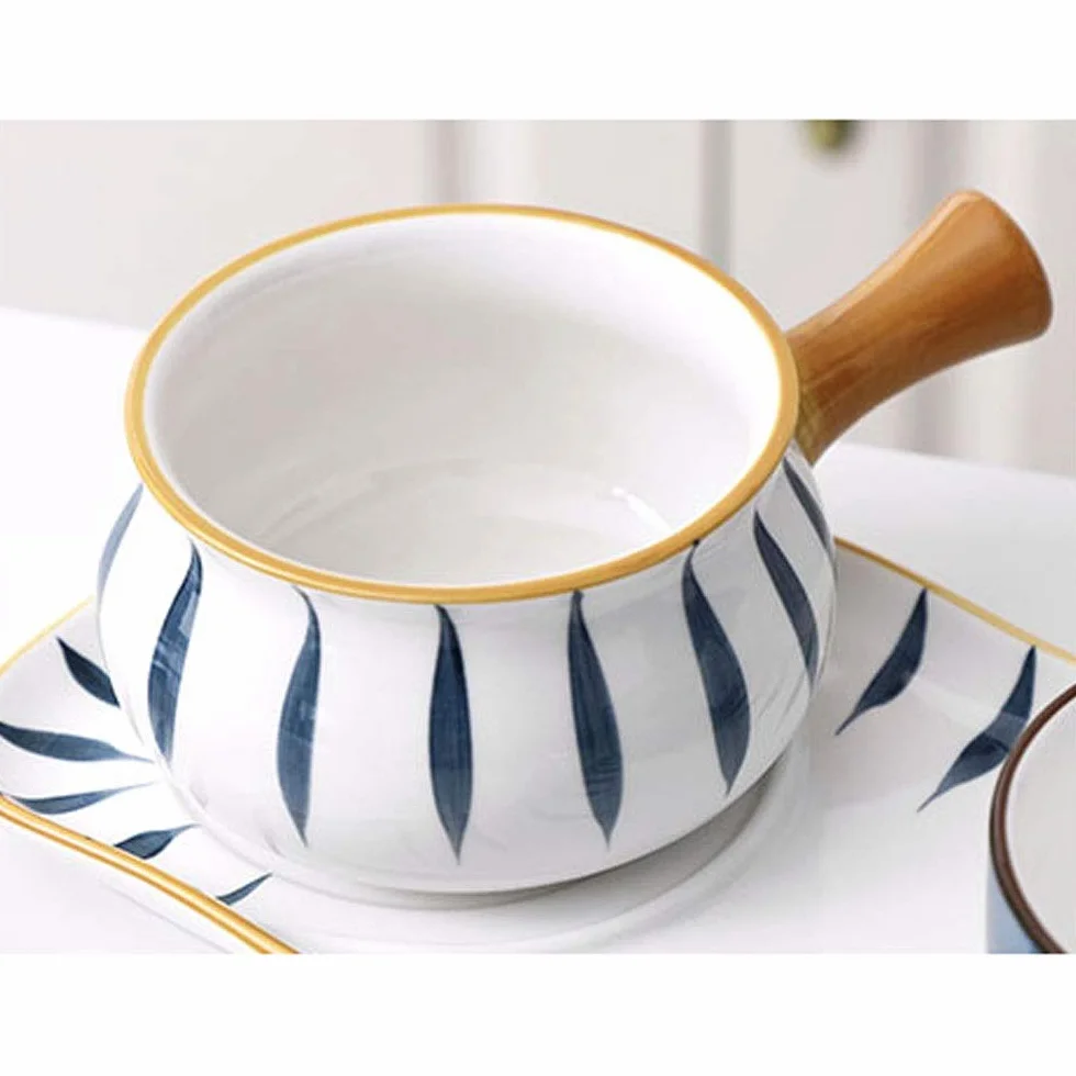 Ceramiczna miska do sałatki z uchwytem, miska na płatki śniadaniowe, miska na owoce, miska na deser, zupa, makaron, kuchenka mikrofalowa, specjalna miska