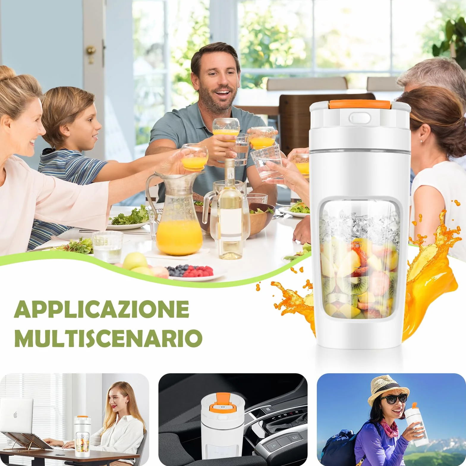 Lekki Przenośny Blender, ręczny mikser do owoców o pojemności 600 ml, mocny bezprzewodowy mini blender, z możliwością ładowania, smoothie, koktajle białkowe, kruszy lód i mrożone owoce (Biały)