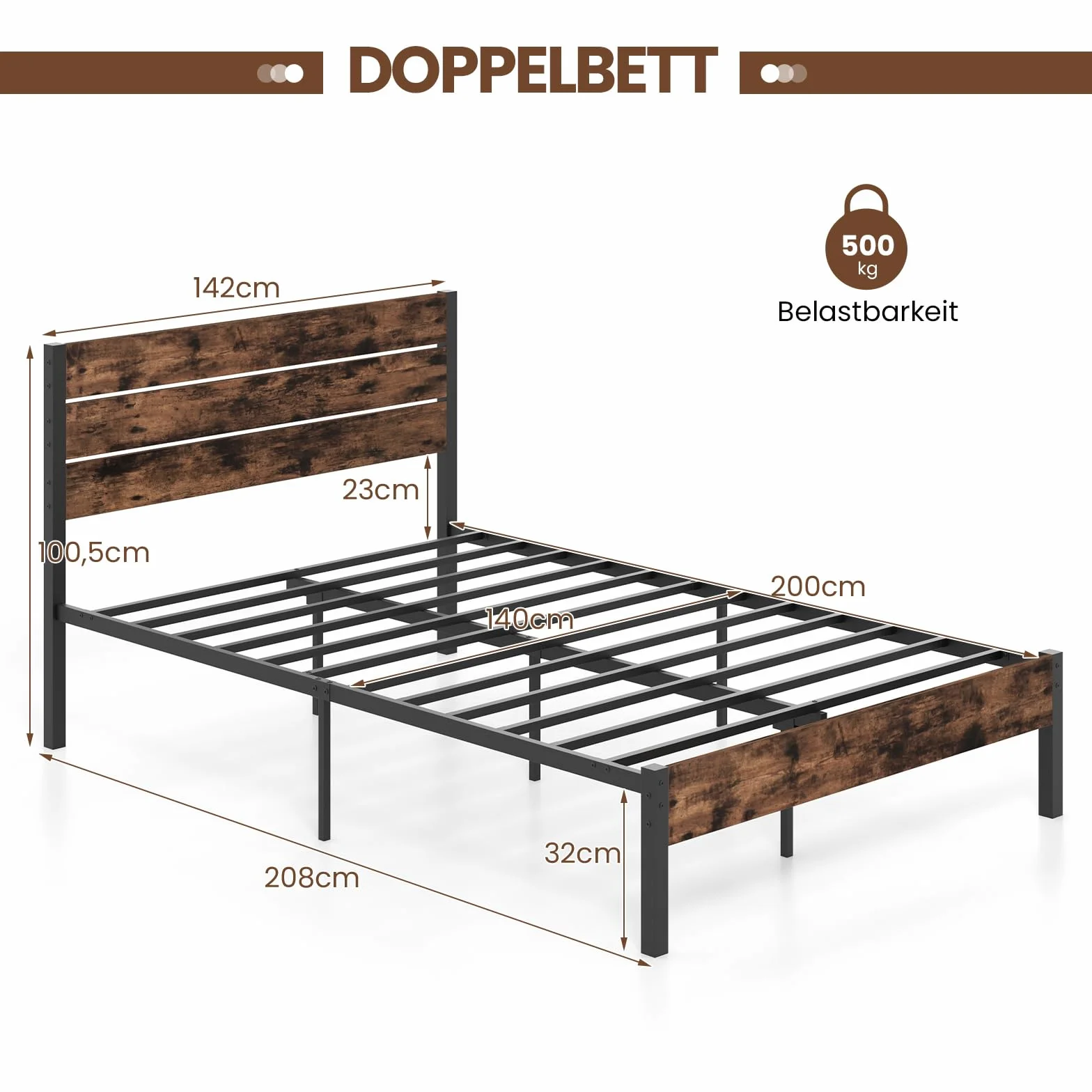COSTWAY Metalowa rama łóżka 200x140 cm z stelażem i schowkiem
