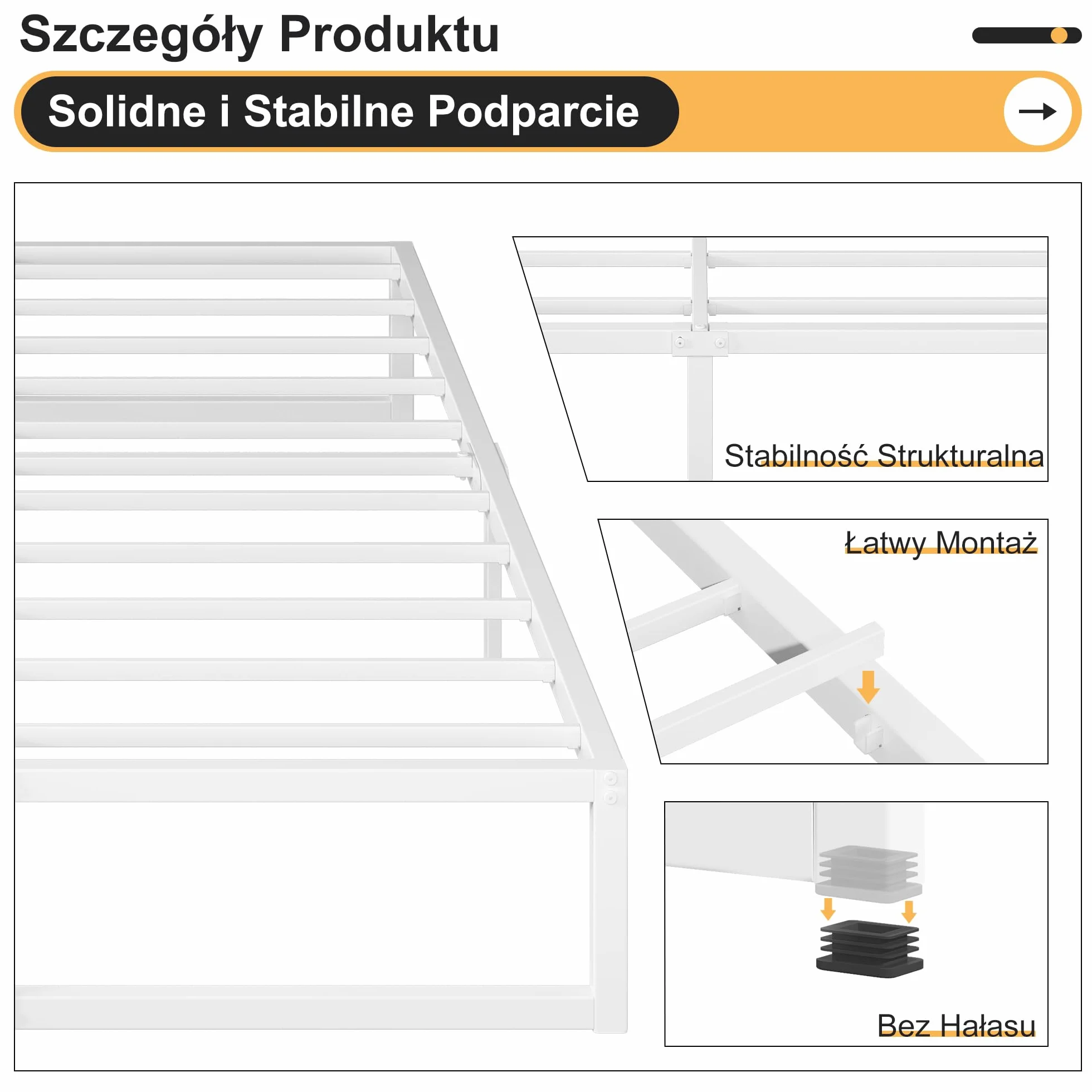 Yicensen Metalowe łóżko 180 x 200 cm – 46 cm wysokości, duża przestrzeń do przechowywania pod łóżkiem, podwójna rama łóżka z metalu ze stalową podpórką, łatwy montaż, bezgłośne, bez łóżka