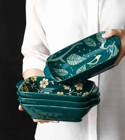 Ceramiczne naczynie do pieczenia, prostokątne naczynia do zapiekanek i ciast, bezpieczne w piekarniku i trwałe naczynia do pieczenia z uchwytami
