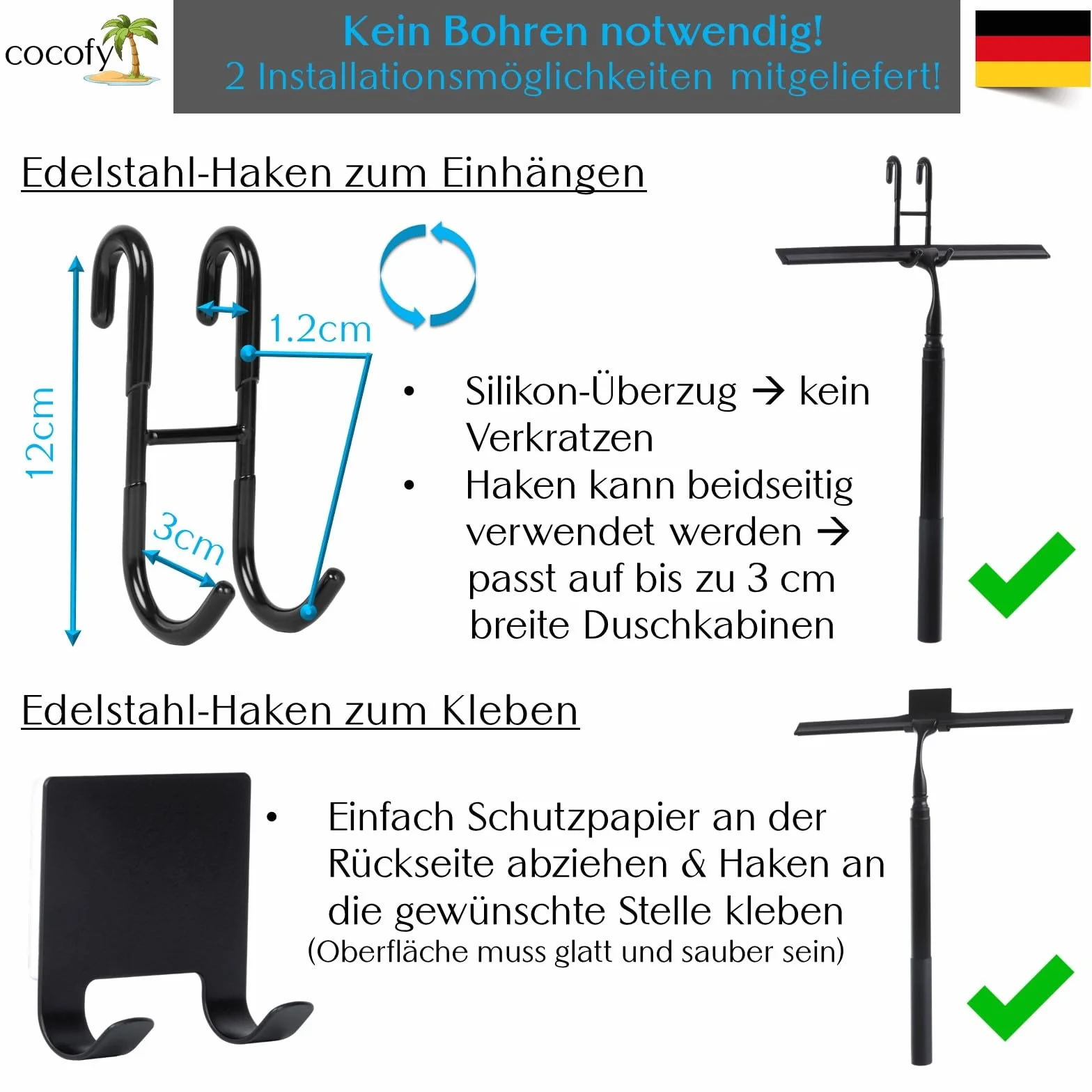 Ściągacz prysznicowy z trzonkiem teleskopowym 43-153 cm długości 25 cm szerokości, 2 haczyki, ściągacz prysznicowy z długim trzonkiem, teleskopowa ściągaczka prysznicowa, ściągacz do podłogi,