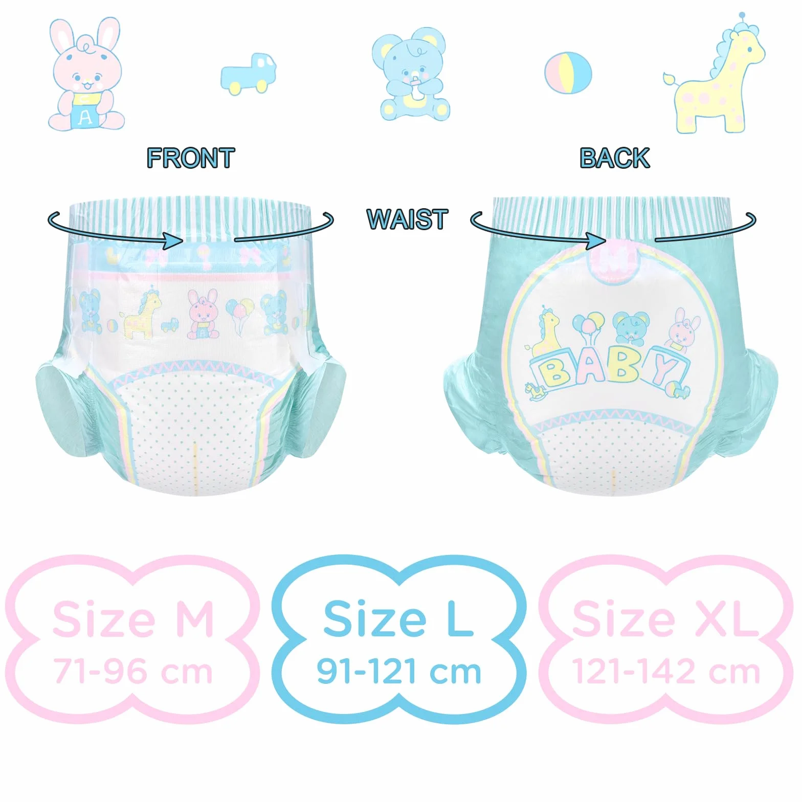 LittleForBig Regulowane zapięcie na rzepy pieluchy z nadrukiem dla dorosłych 2 sztuki - Baby Parade (duże 91-121 cm), NIEBIESKI