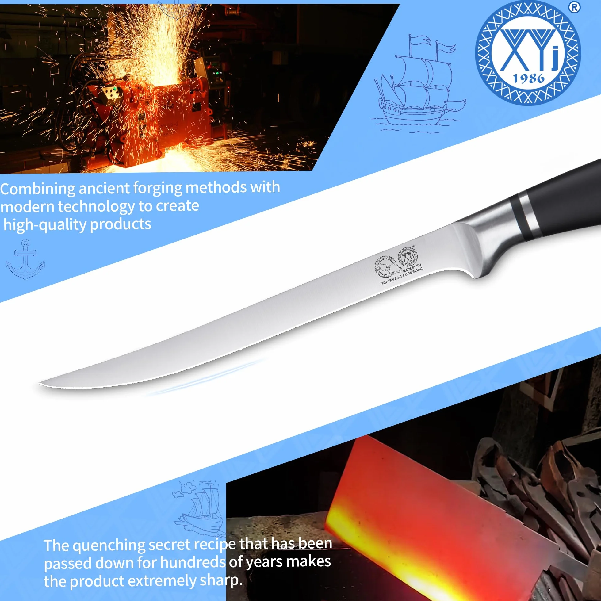 XYJ Professional Kitchen Knife,8 Inch Razor Sharp Stainless Steel Filleting Knife,Salmon Fish Meat Carving Steak Knife,Deboning Knife With Sheath Case