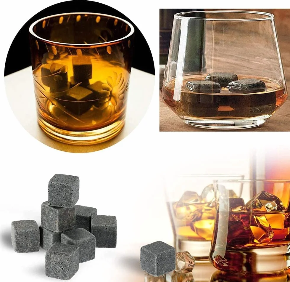 Namvo 9 szt. granitowych kamieni do whisky, upominek chłodzący, torba wielokrotnego użytku