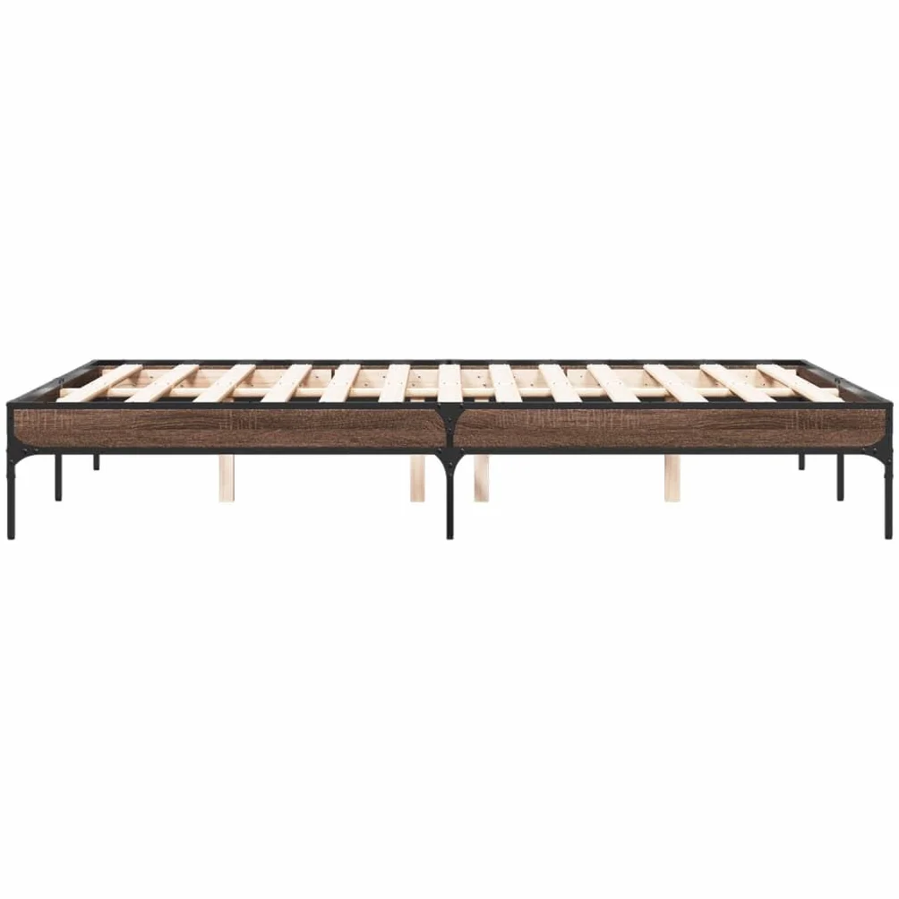 Rama łóżka, łóżko rodzinne, łóżko podwójne, meble do sypialni, rama łóżka, brązowa, imitacja dębu, 135 x 190 cm, materiał drewnopochodny metal