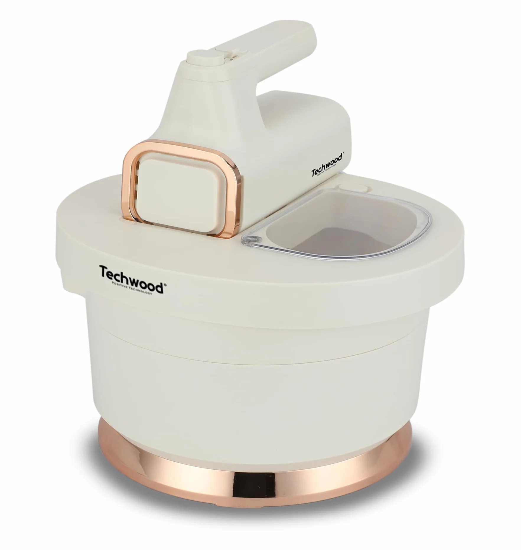 Techwood TMB-340 Mikser Kuchenny z 2 Misami 3,5L, 500W, Trzepaczka i Haki, Pokrywa z Okienkiem