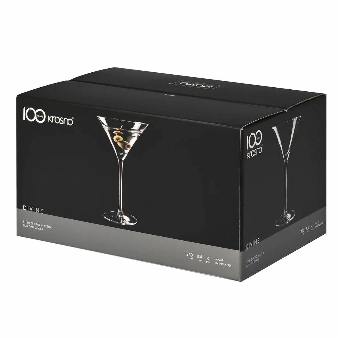 KROSNO | Kieliszki do Martini | Komplet 6 x 250 ml | Kolekcja Divine | Wysoka nóżka | Do klasycznych martini i koktajli | Bezołowiowe szkło kryształowe | Na imprezy i przyjęcia | Do zmywarki