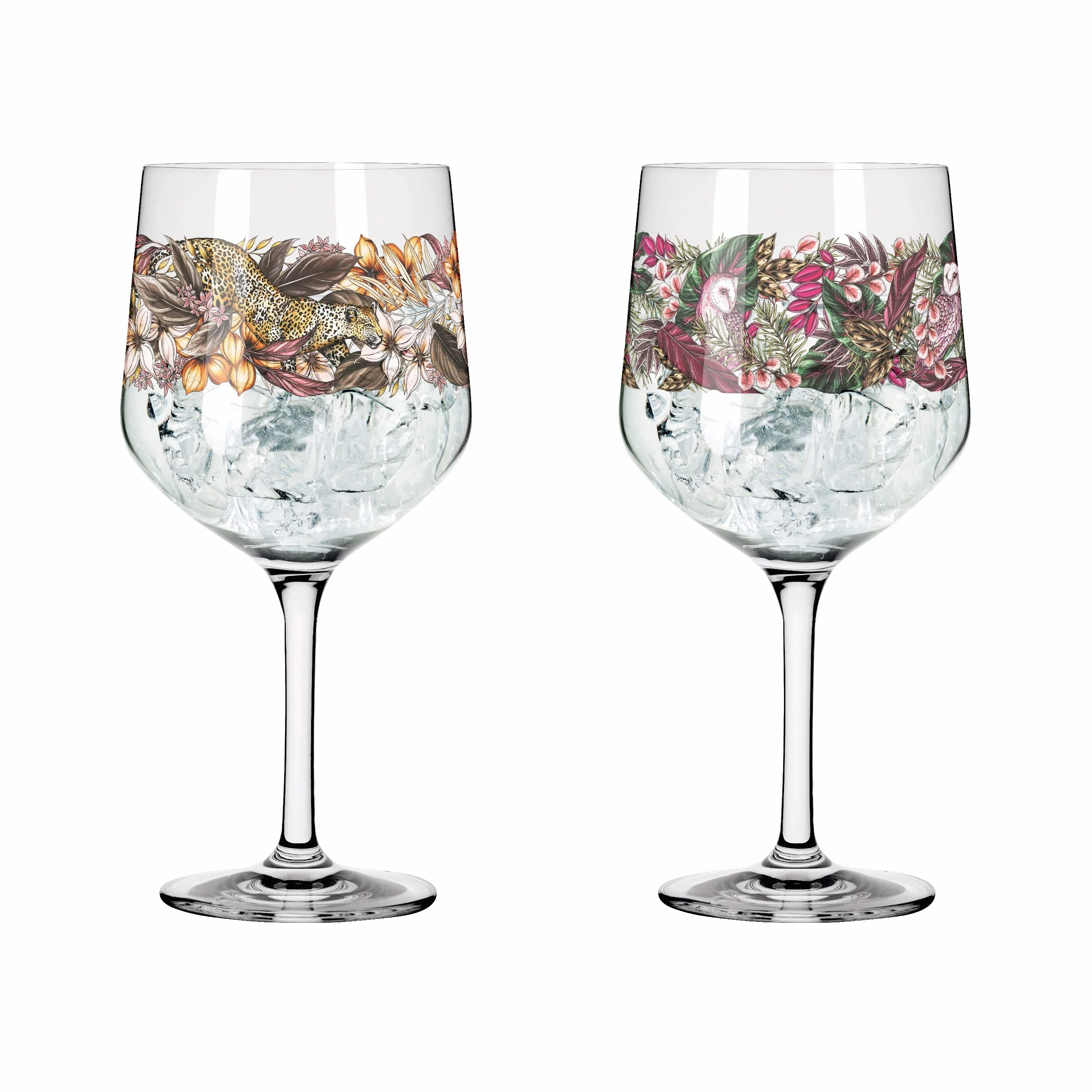 RITZENHOFF 3691002 Kieliszek do ginu, 700 ml, seria Shadow Fauna, zestaw nr 2, 2 sztuki, lampart i sowa - Made in Germany
