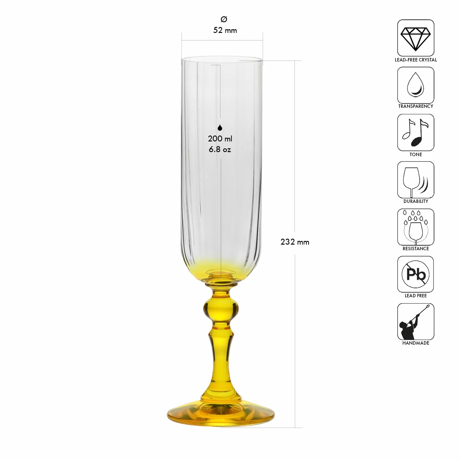 Kieliszki do szampana KROSNO 220 ml z żółtą nóżką, zestaw 2 szt. – do Mocktaili, Mimosa, Prosecco, Cava i Spritz – bez ołowiu – można myć w zmywarce – Bubble Celebration Moments
