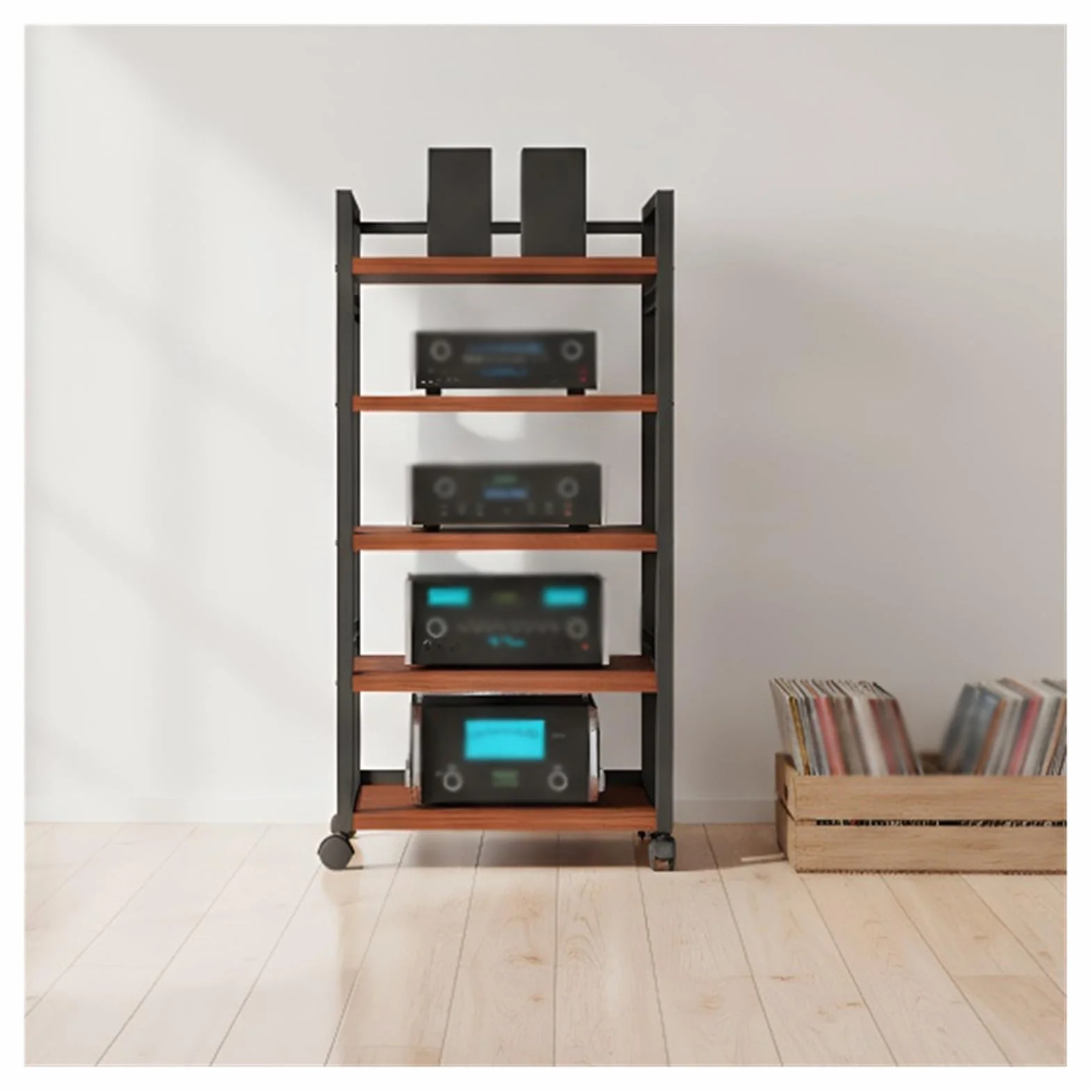 Stojak na sprzęt audio Hi-Fi 5-poziomowy, szafka do przechowywania komponentów AV, gramofon i stojaki, szafka na sprzęt audio, półka AV, stolik pod telewizor(Brown)