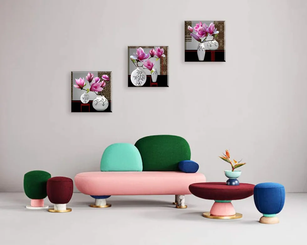 Piy Painting Eleganckie obrazy ścienne, 3 panele, elegancki obraz na płótnie z orchideą – pełne kwitnienie kwiatów, wydruki na płótnie z ramą, gotowe do powieszenia, sztuka dekoracyjna do sypialni