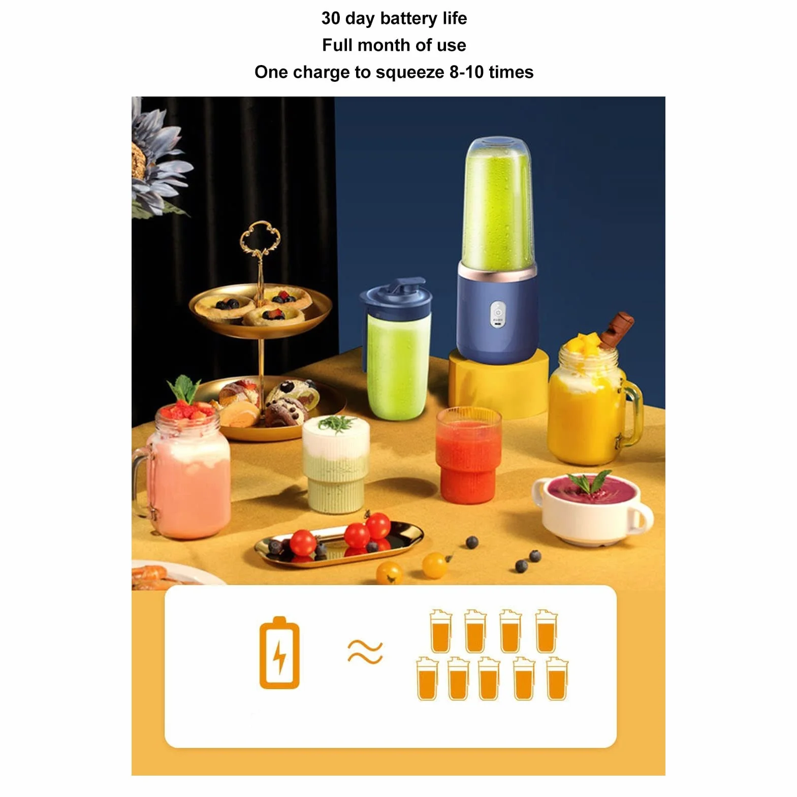 Przenośny Blender 300 Ml z butelką, ładowany Przez USB Pojemnik na sokowirówkę Mini Blender Mikser do Koktajli Owocowych i Koktajli, Osobisty Blender Ręczny Blender Przenośny Sokow