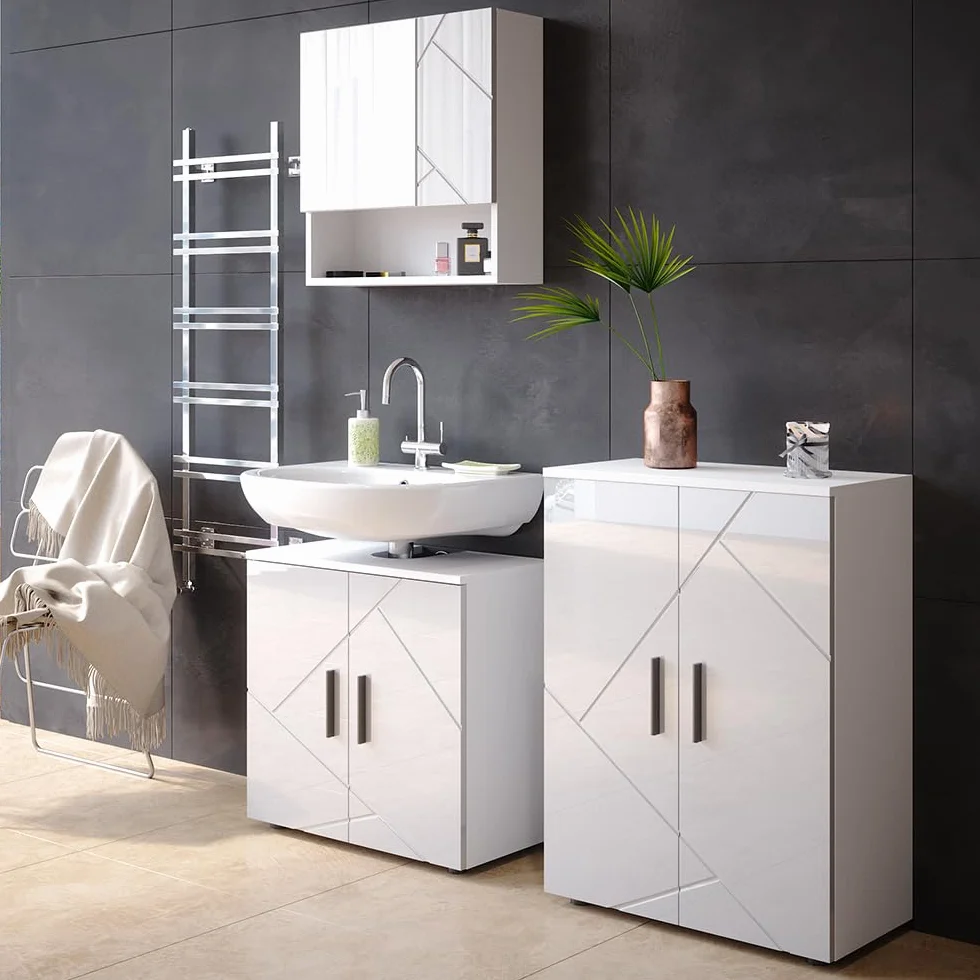 Vicco Szafka Midi "Irma", Biały wysoki połysk, 60 x 81 cm | pour le rangement dans la salle de bain et compatible avec la série Irma